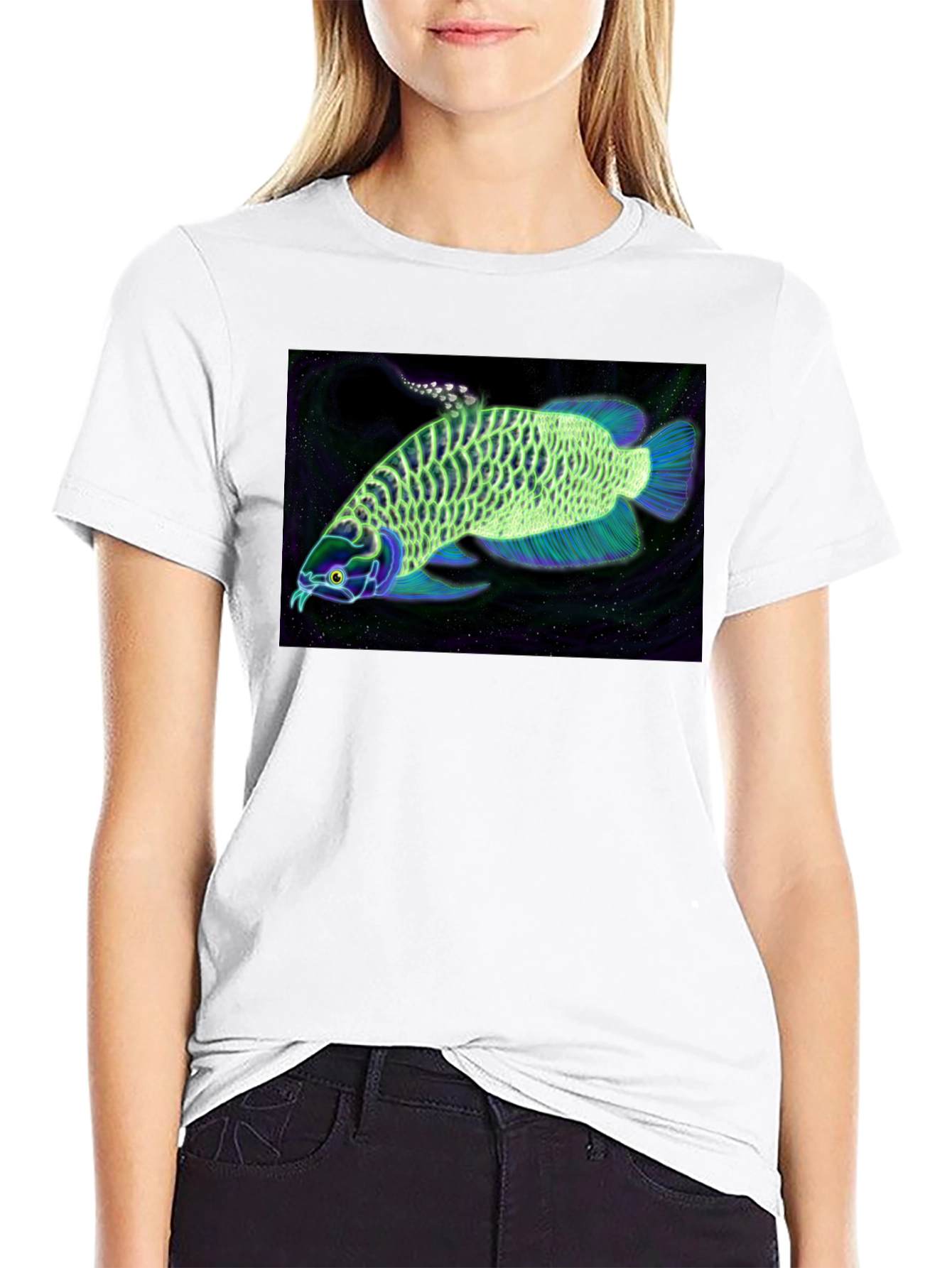 Arowana Fish Graphic Black T-Shirt