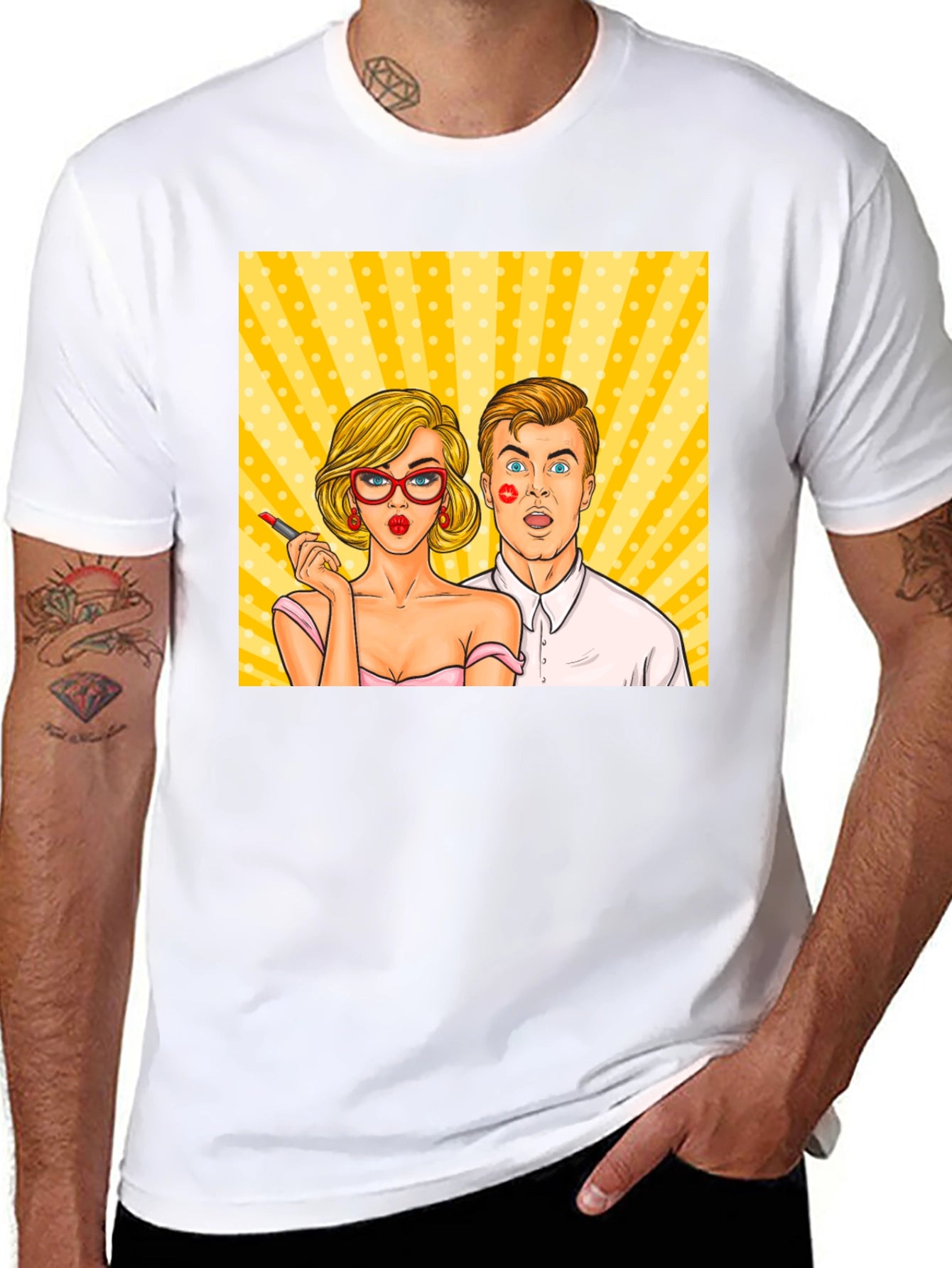 Pop Art Couple Graphic Tee - Black