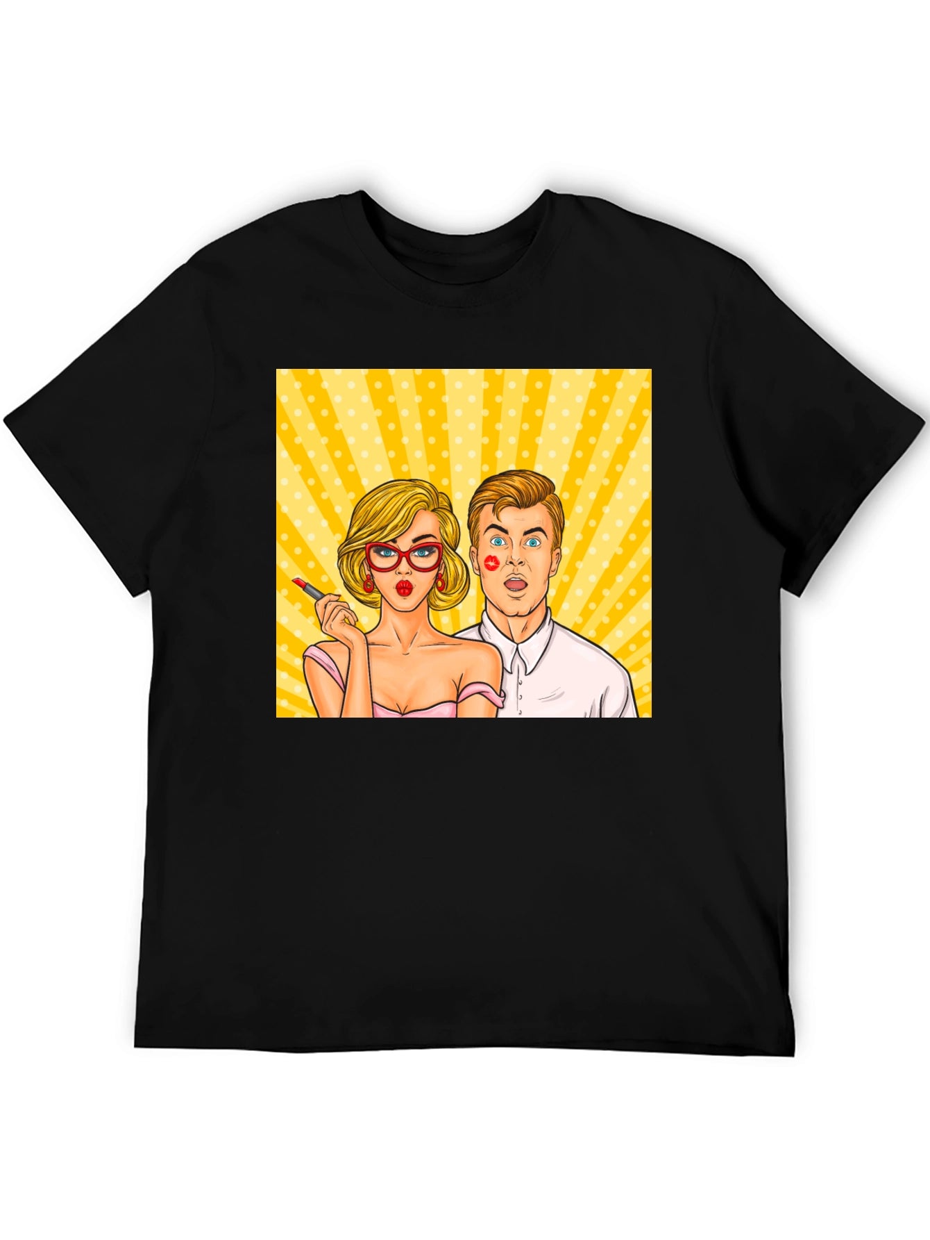 Pop Art Couple Graphic Tee - Black