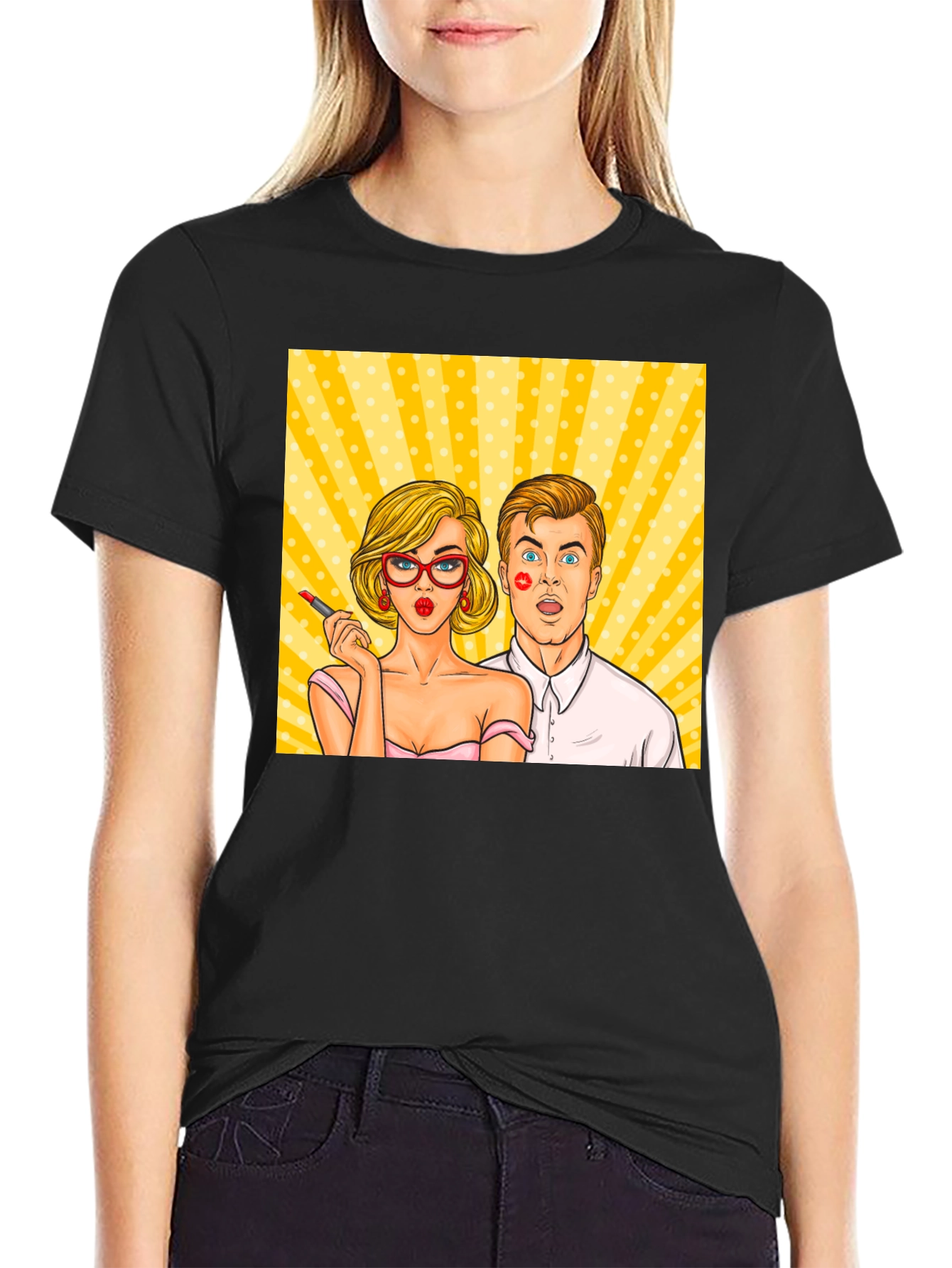 Pop Art Couple Graphic Tee - Black