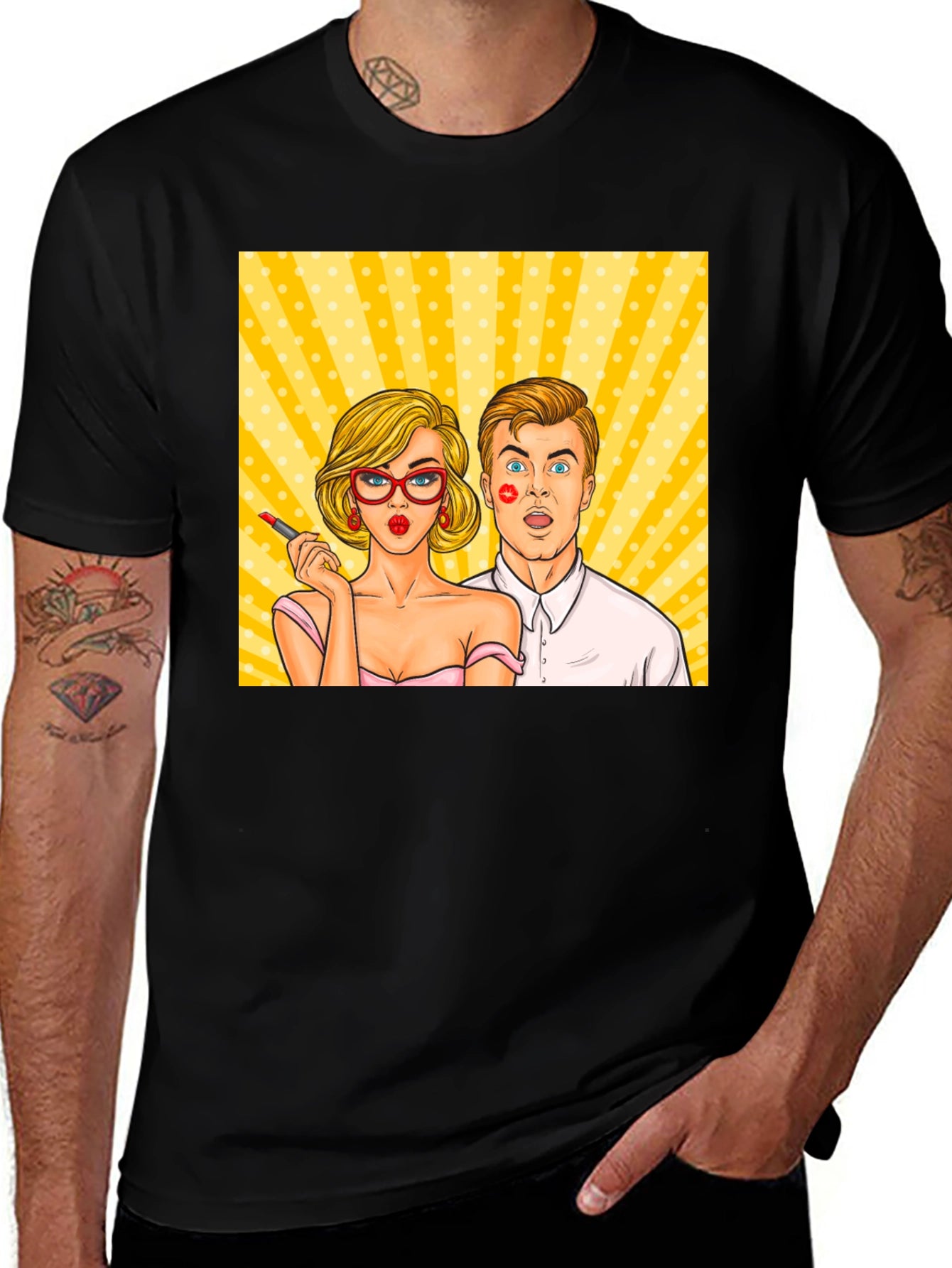 Pop Art Couple Graphic Tee - Black