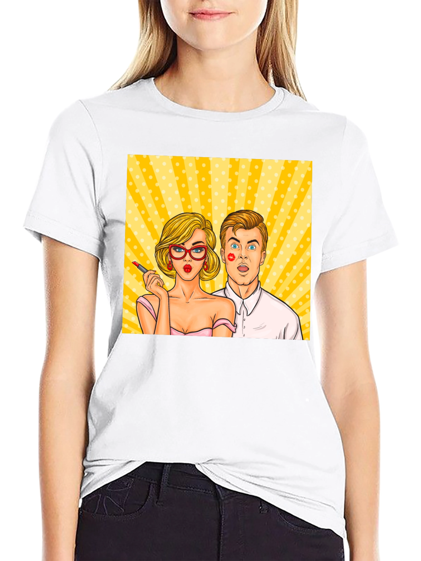 Pop Art Couple Graphic Tee - Black