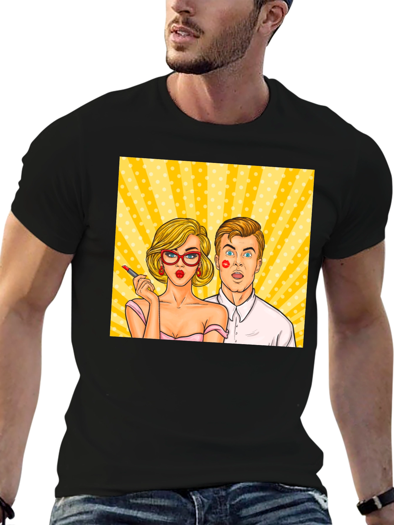 Pop Art Couple Graphic Tee - Black