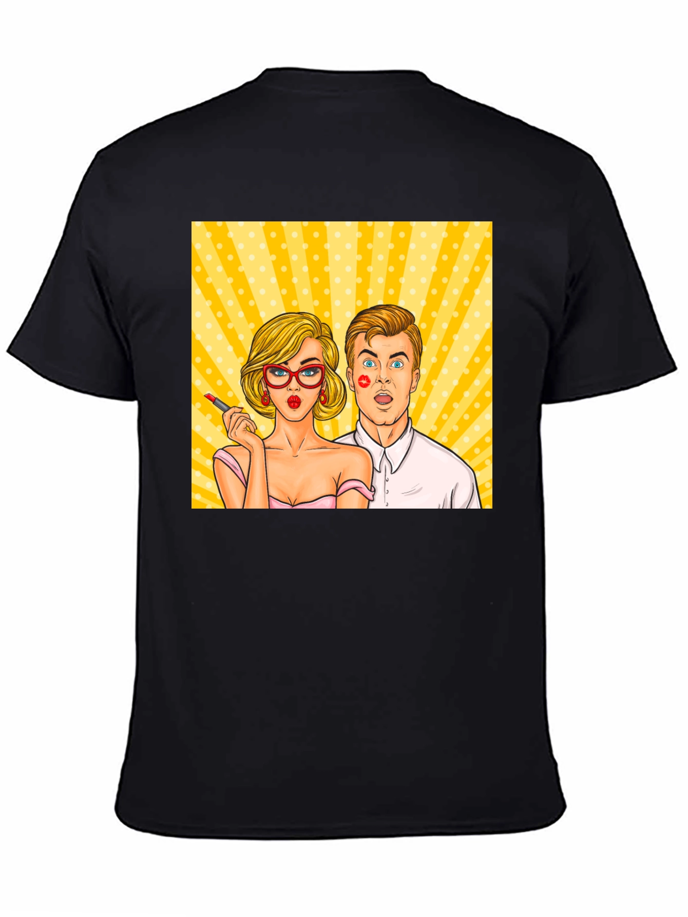Pop Art Couple Graphic Tee - Black