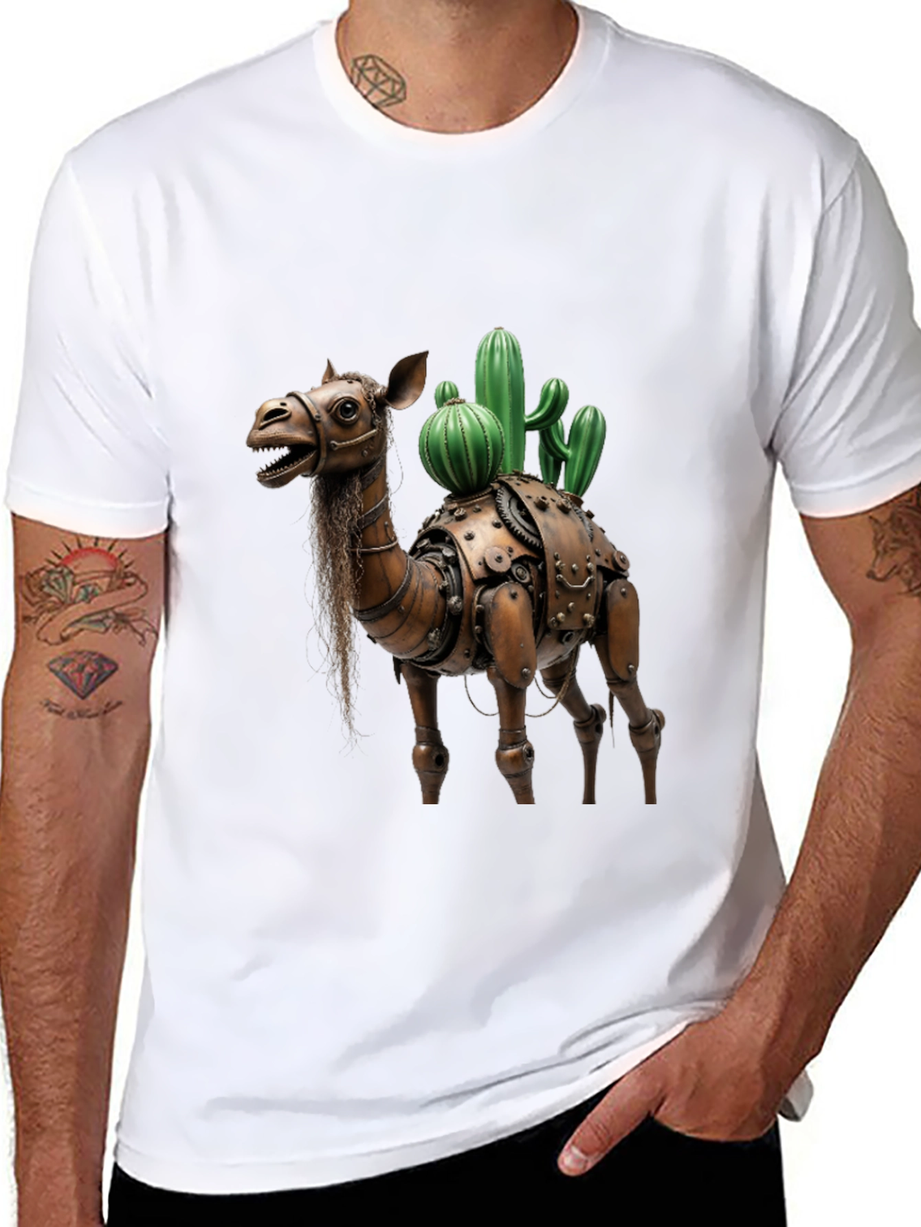 Steampunk Camel Cactus Graphic T-Shirt