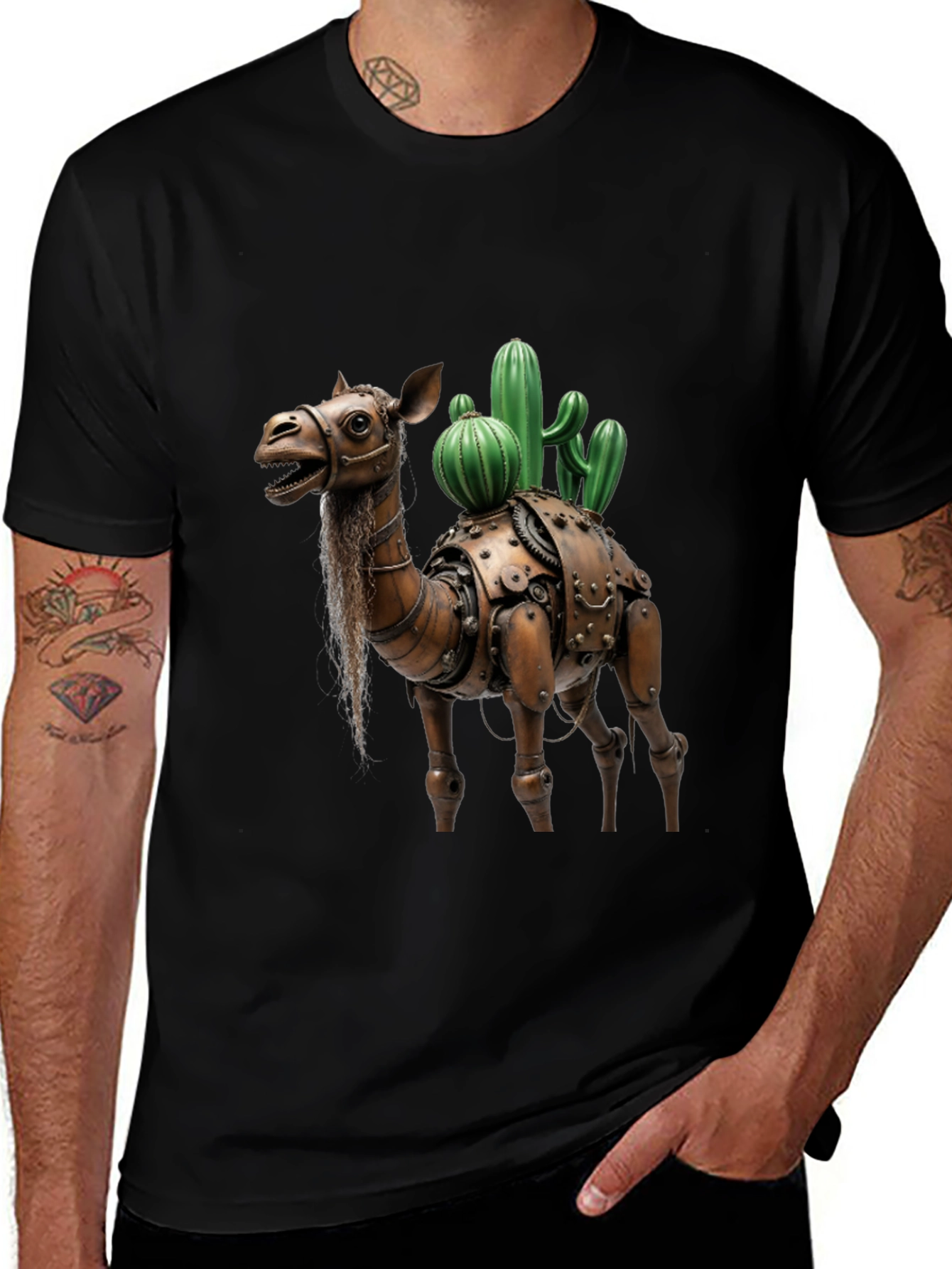 Steampunk Camel Cactus Graphic T-Shirt