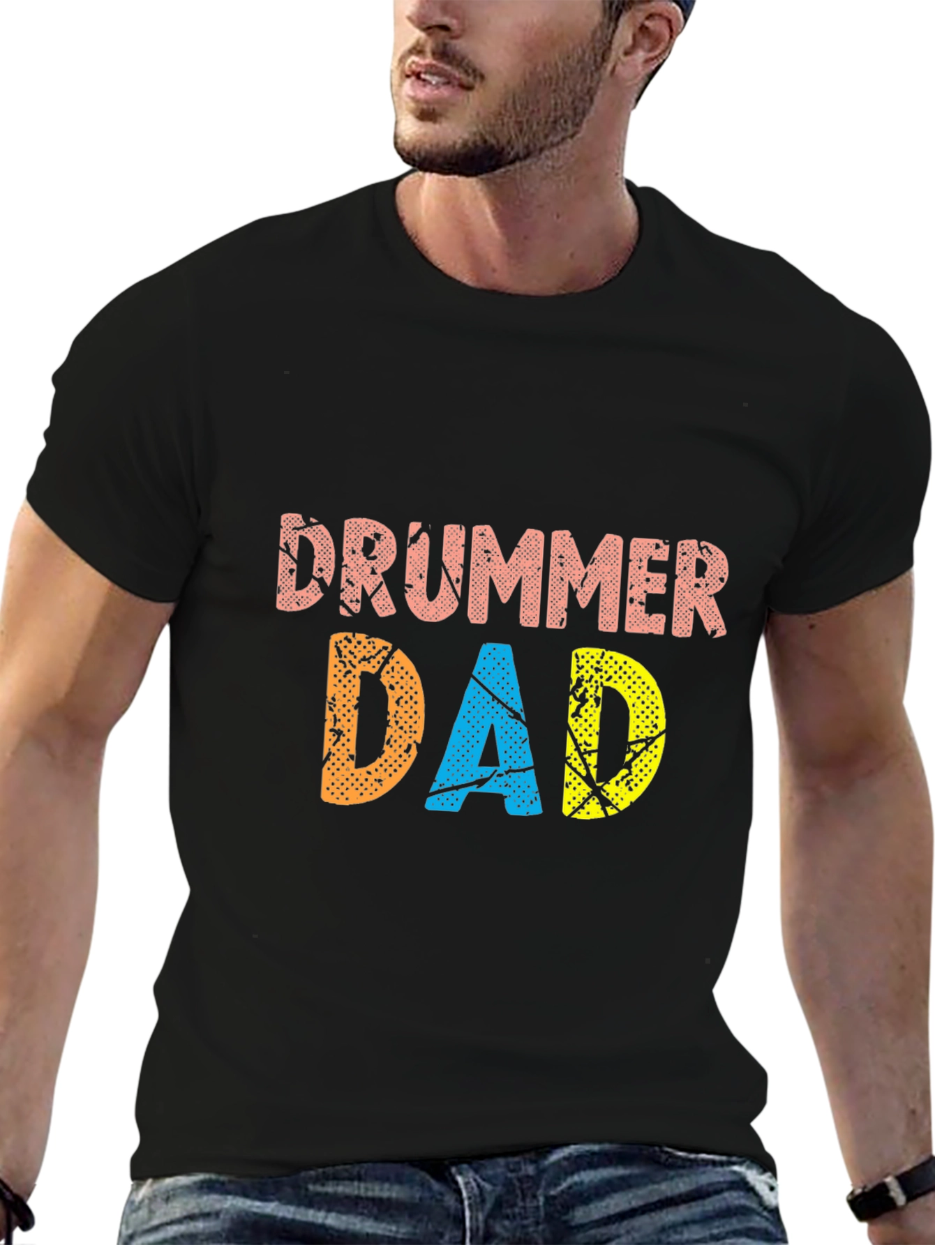 Drummer Dad Black Graphic T-Shirt