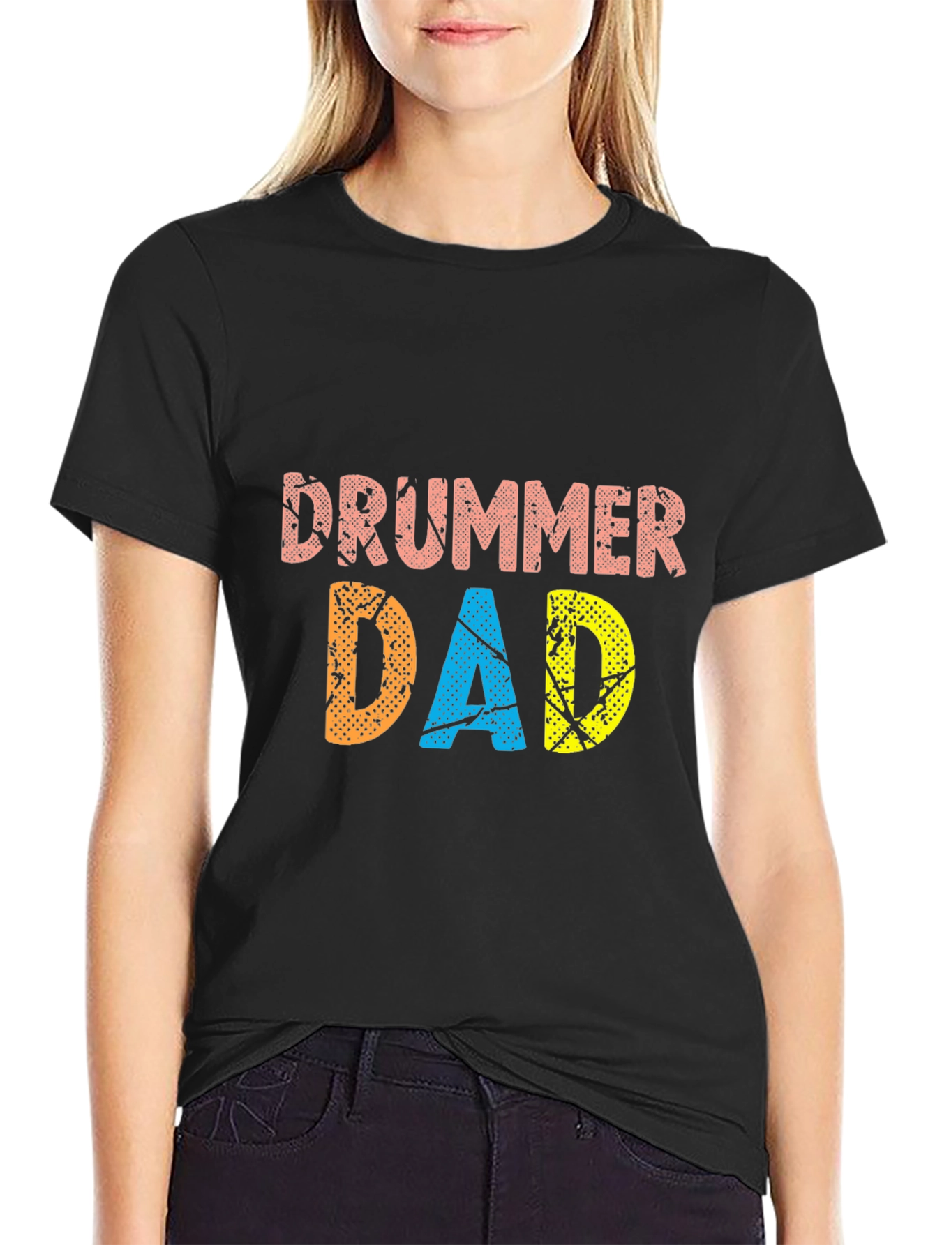 Drummer Dad Black Graphic T-Shirt