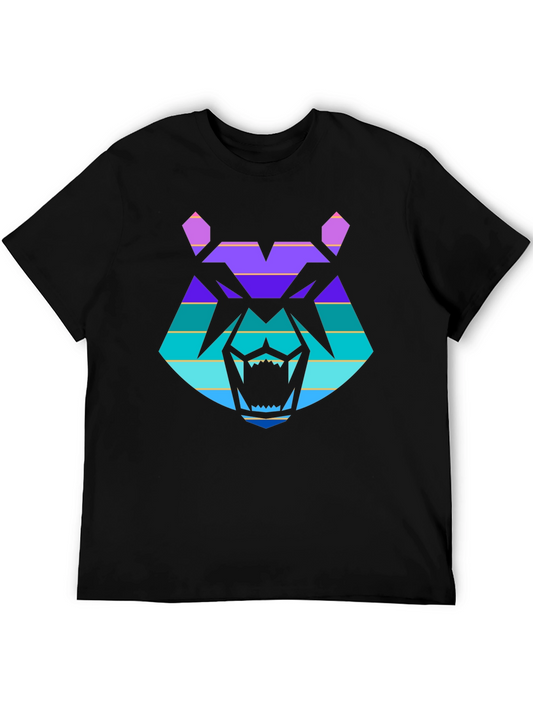 Retro Wolf Graphic Tee - Black Cotton T-Shirt