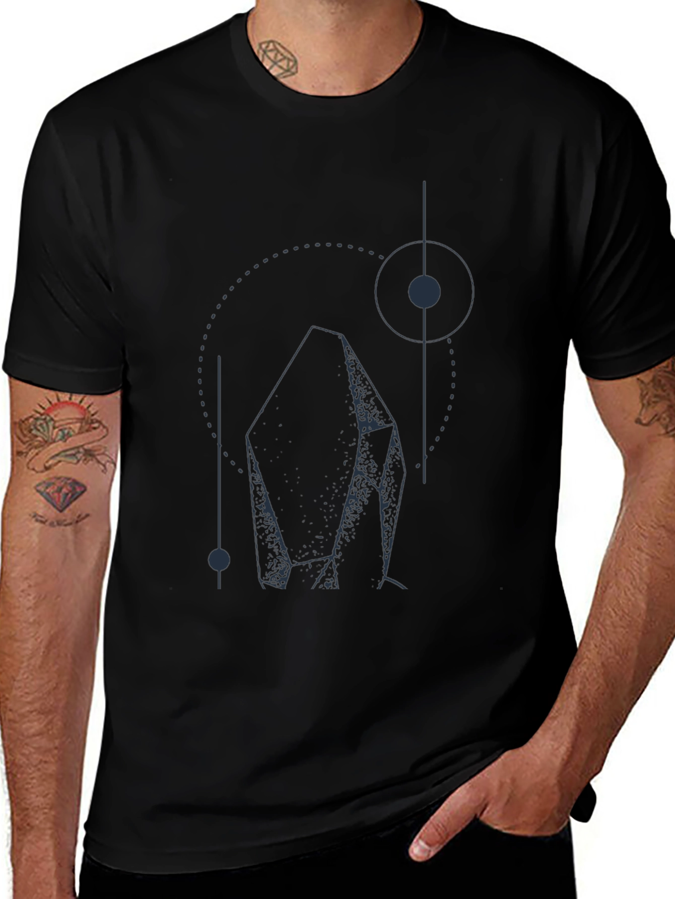 Geometric Crystal Graphic T-Shirt - Black