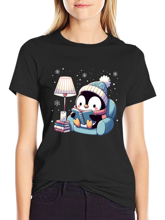 Cozy Penguin Reading Book Graphic Tee