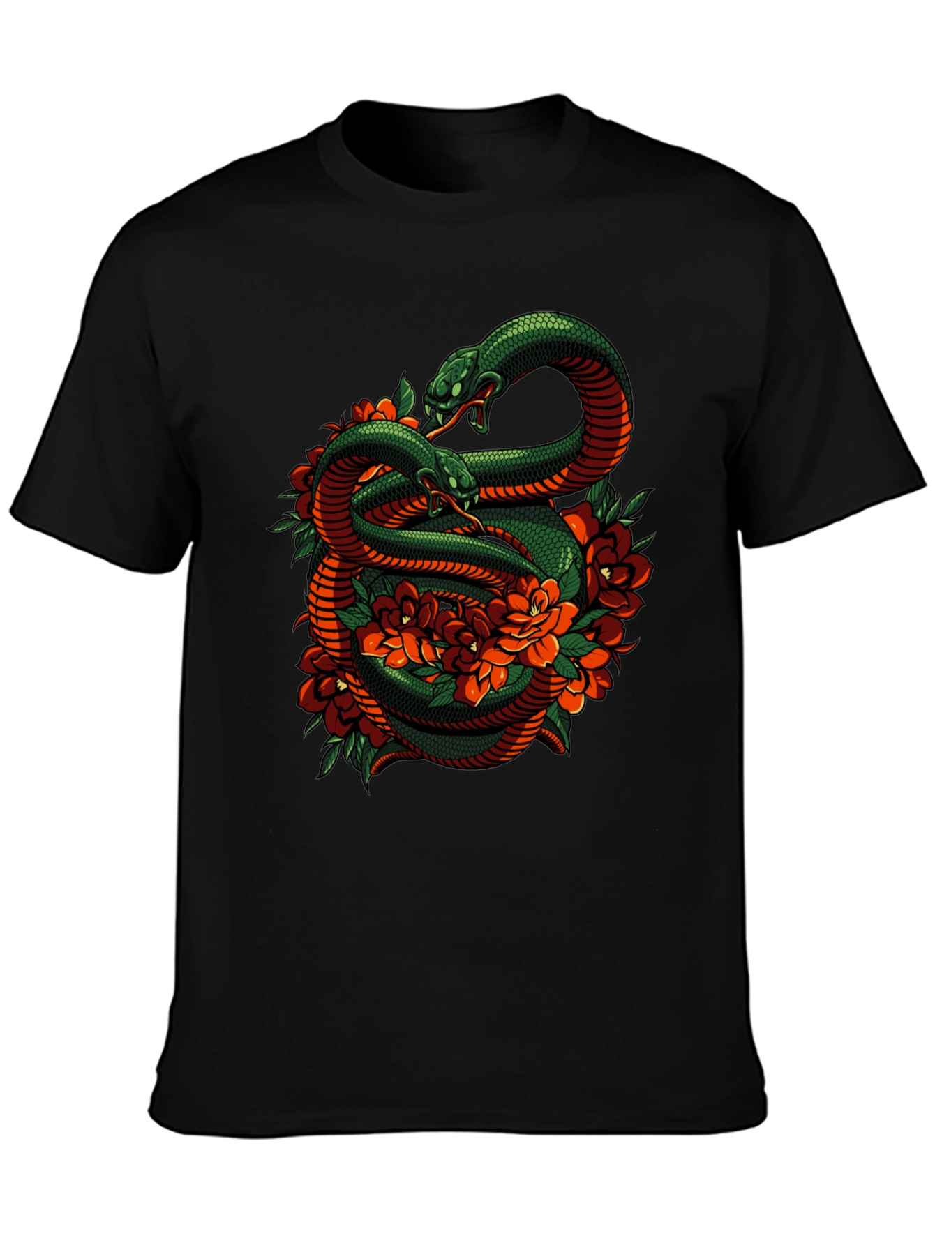 Snake & Roses Graphic Tee - Edgy Style