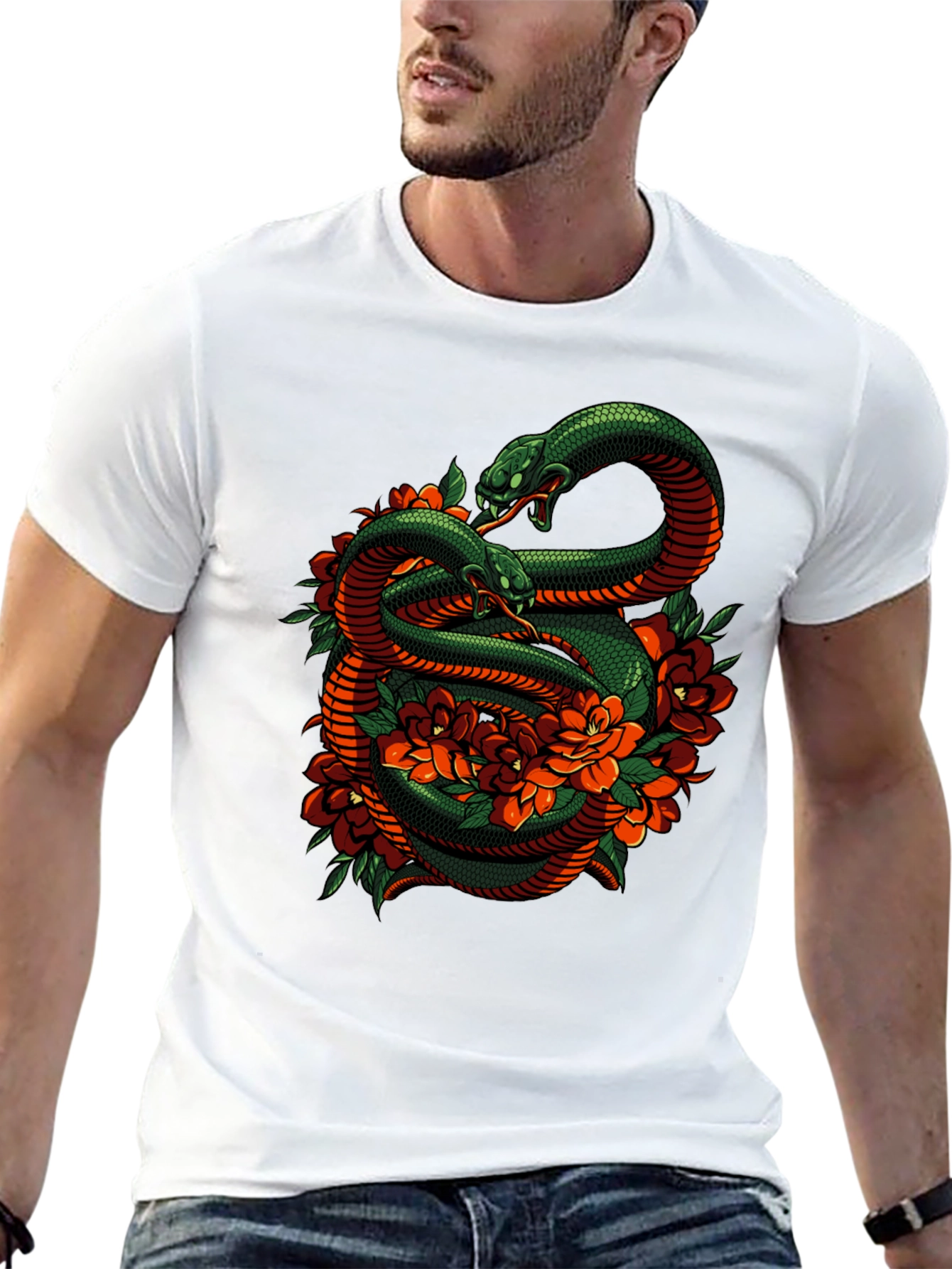 Snake & Roses Graphic Tee - Edgy Style