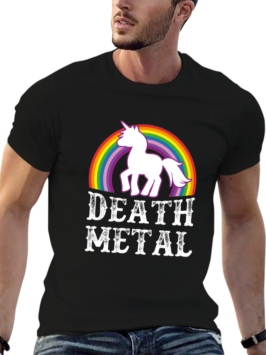 Death Metal Unicorn Rainbow Graphic T-Shirt