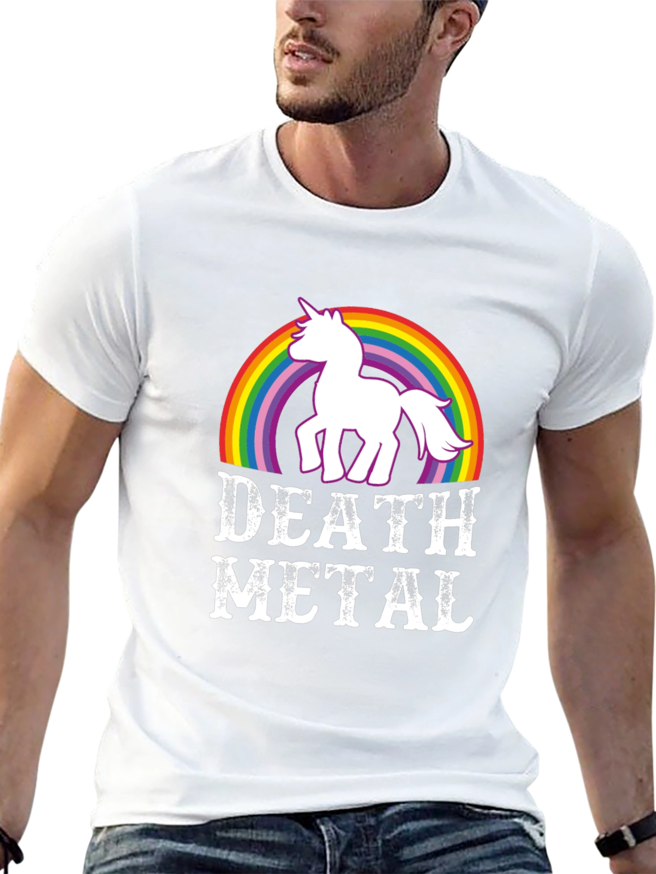 Death Metal Unicorn Rainbow Graphic T-Shirt