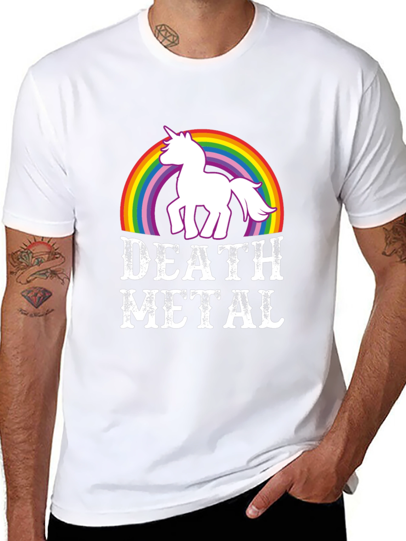 Death Metal Unicorn Rainbow Graphic T-Shirt