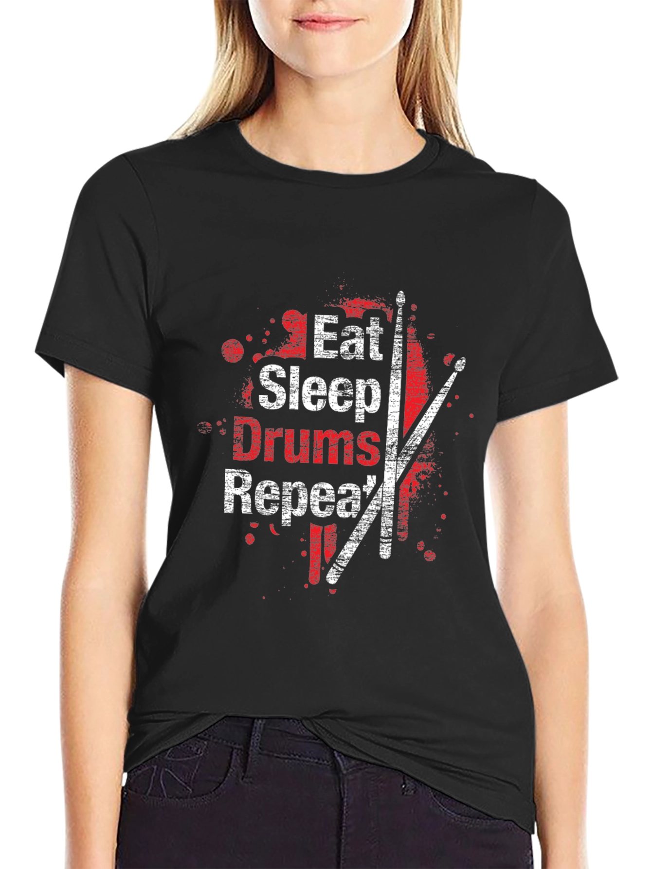Eat Sleep Drums Repeat Mens Black T-Shirt