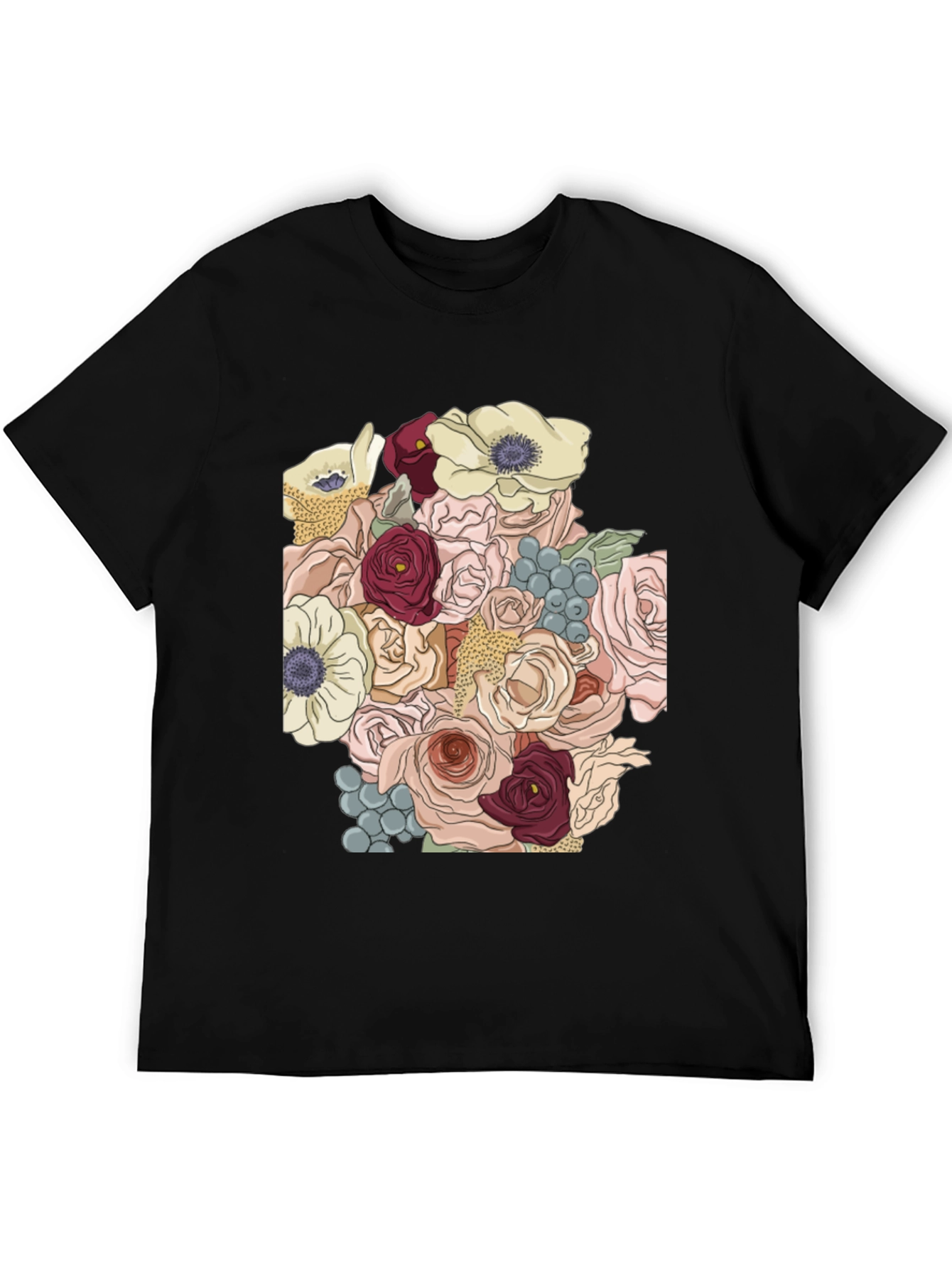 Floral Bouquet Graphic T-Shirt - Stylish Black Tee