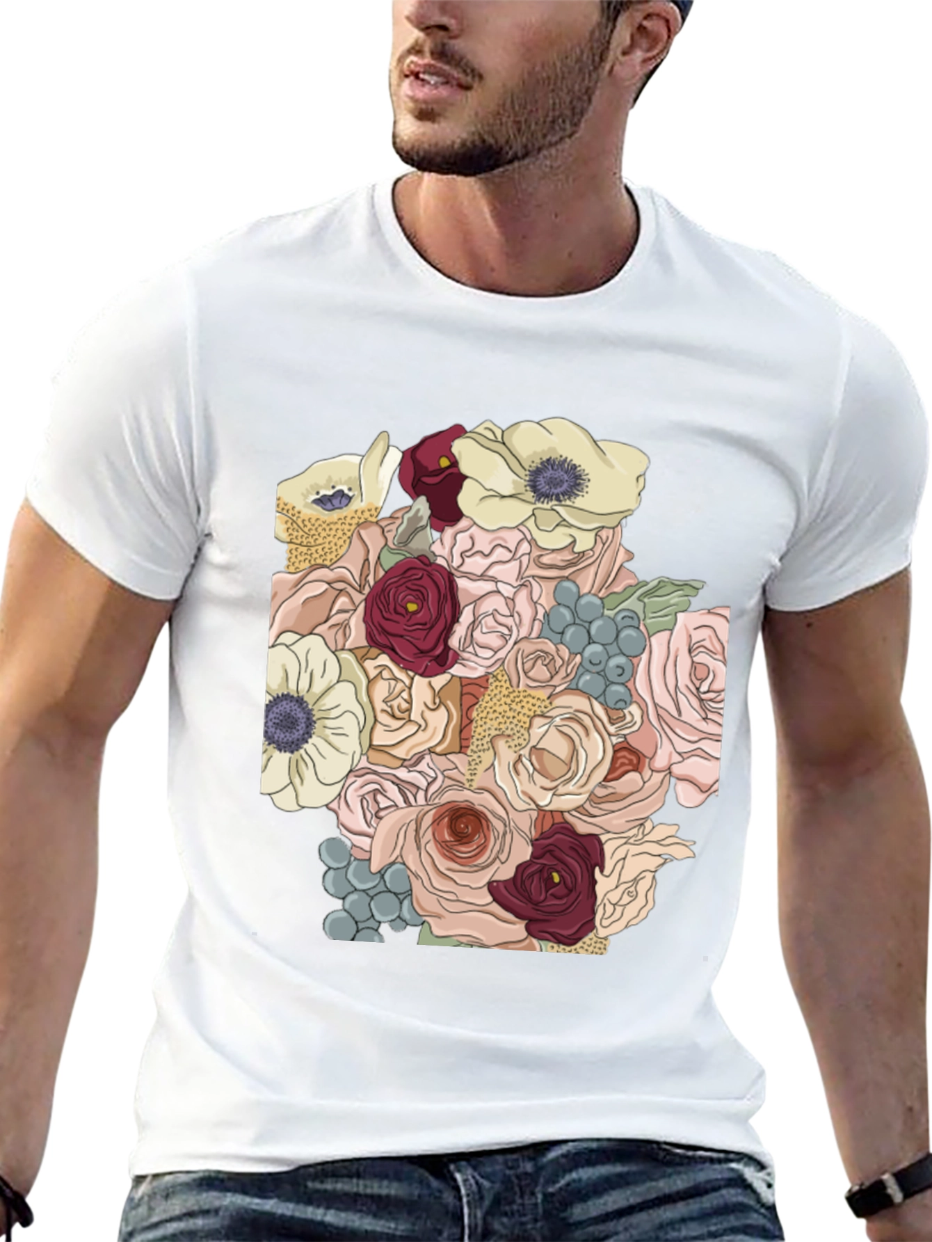 Floral Bouquet Graphic T-Shirt - Stylish Black Tee