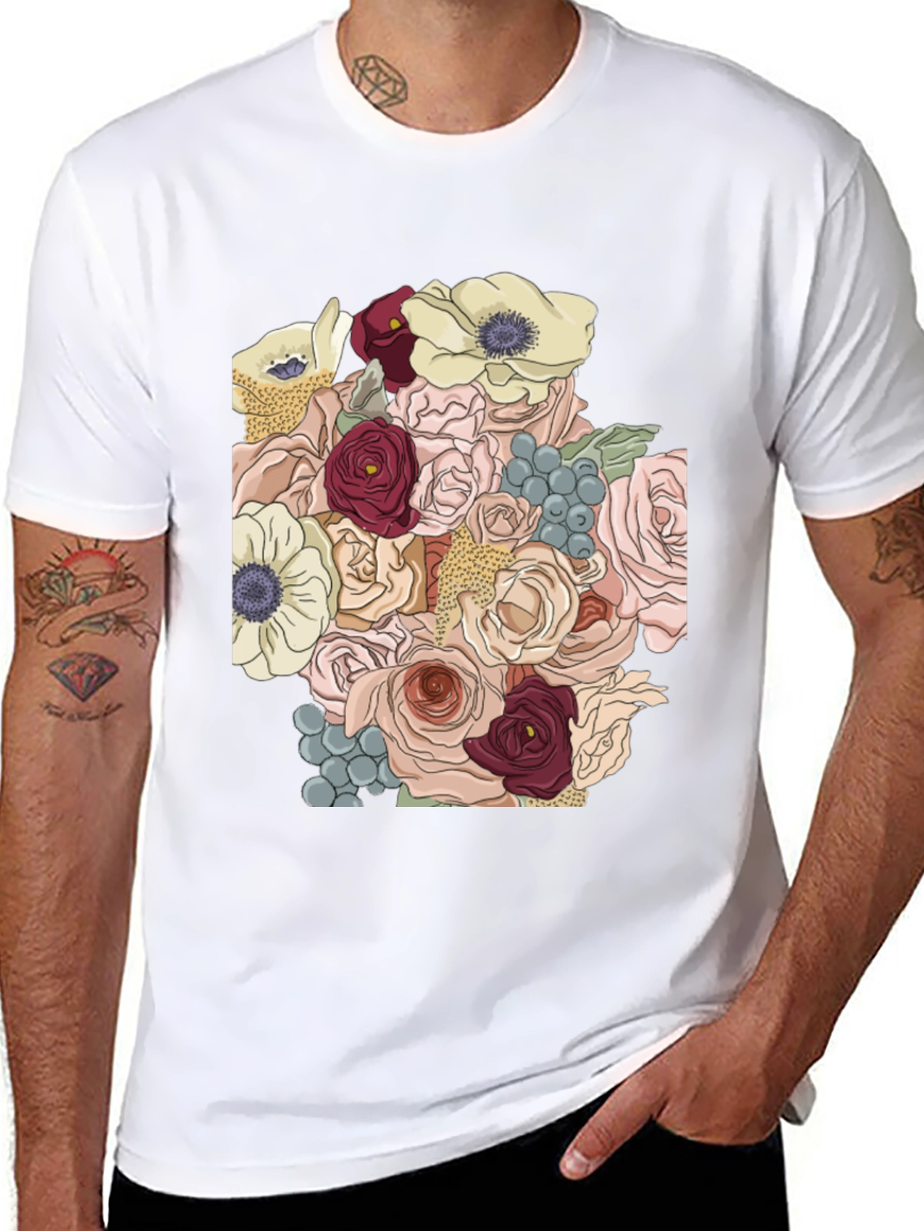 Floral Bouquet Graphic T-Shirt - Stylish Black Tee