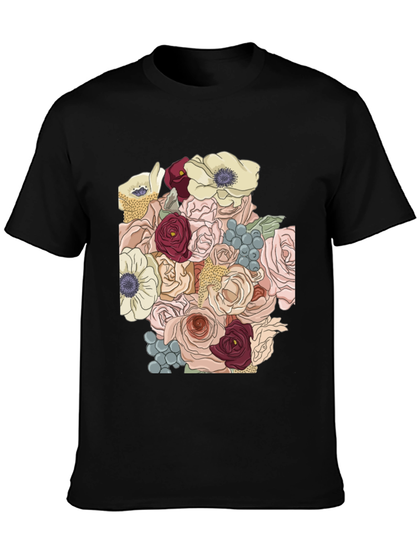 Floral Bouquet Graphic T-Shirt - Stylish Black Tee