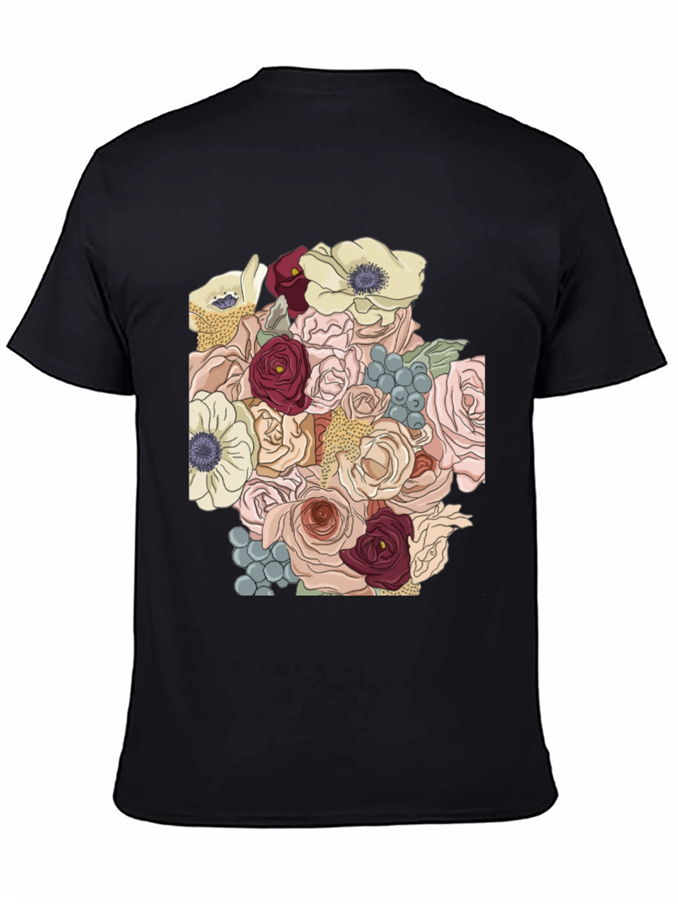 Floral Bouquet Graphic T-Shirt - Stylish Black Tee