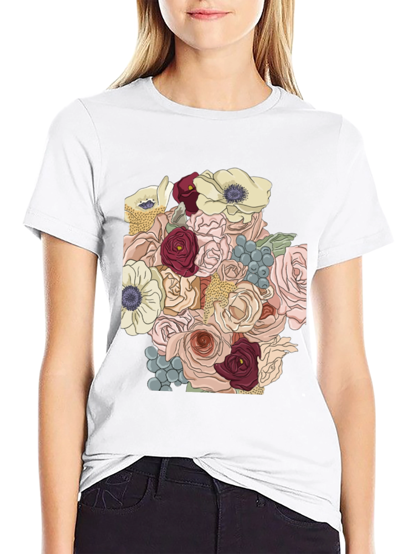 Floral Bouquet Graphic T-Shirt - Stylish Black Tee