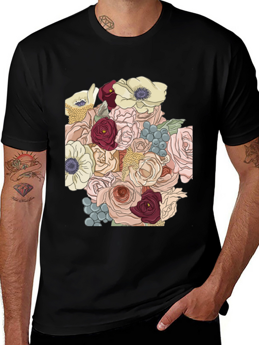 Floral Bouquet Graphic T-Shirt - Stylish Black Tee