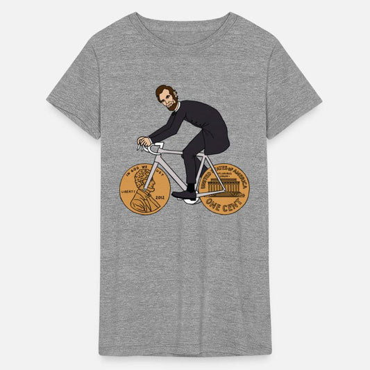 abe lincoln riding bike with penny wheels
