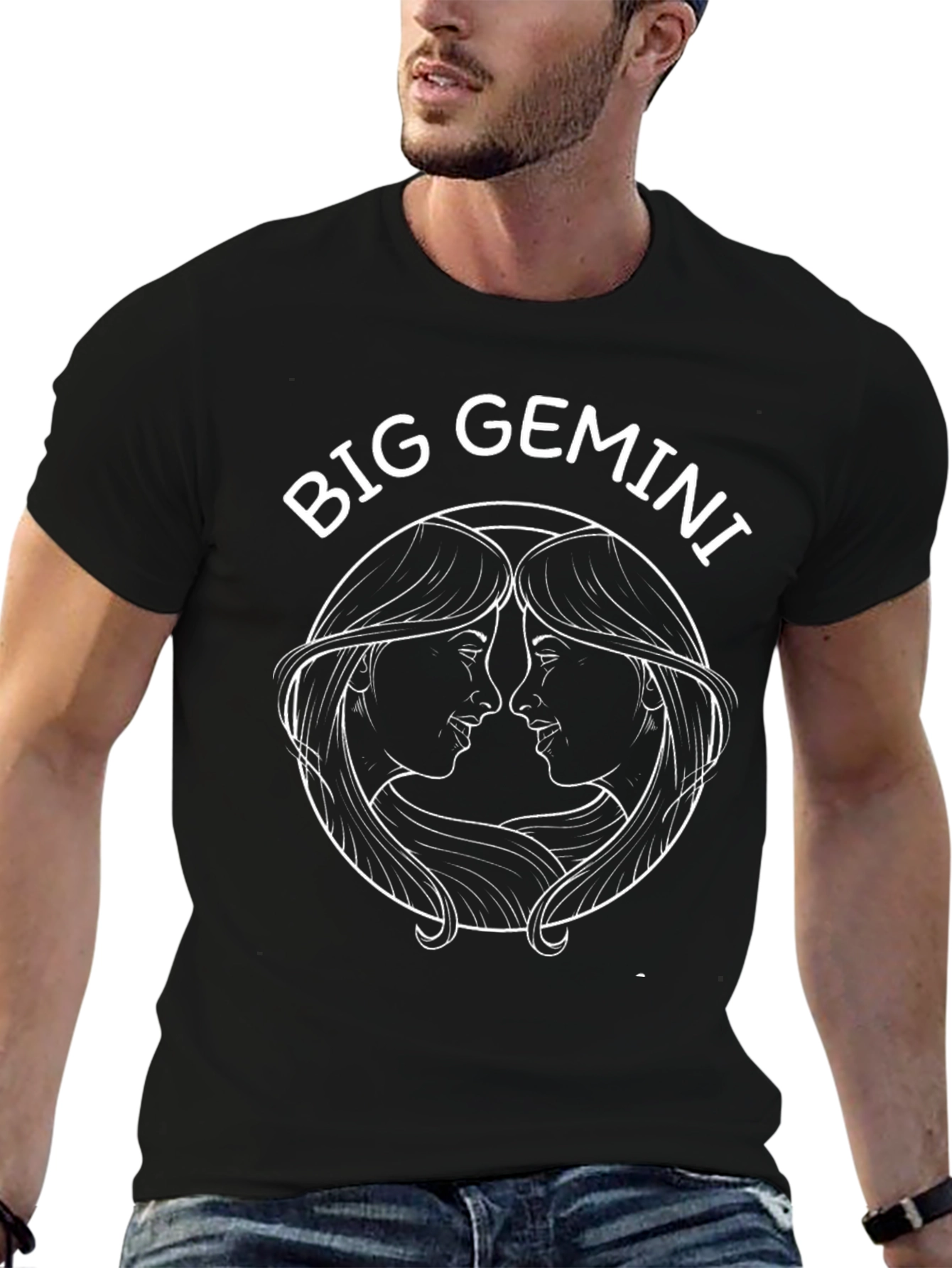 Big Gemini Zodiac Graphic T-Shirt - Black
