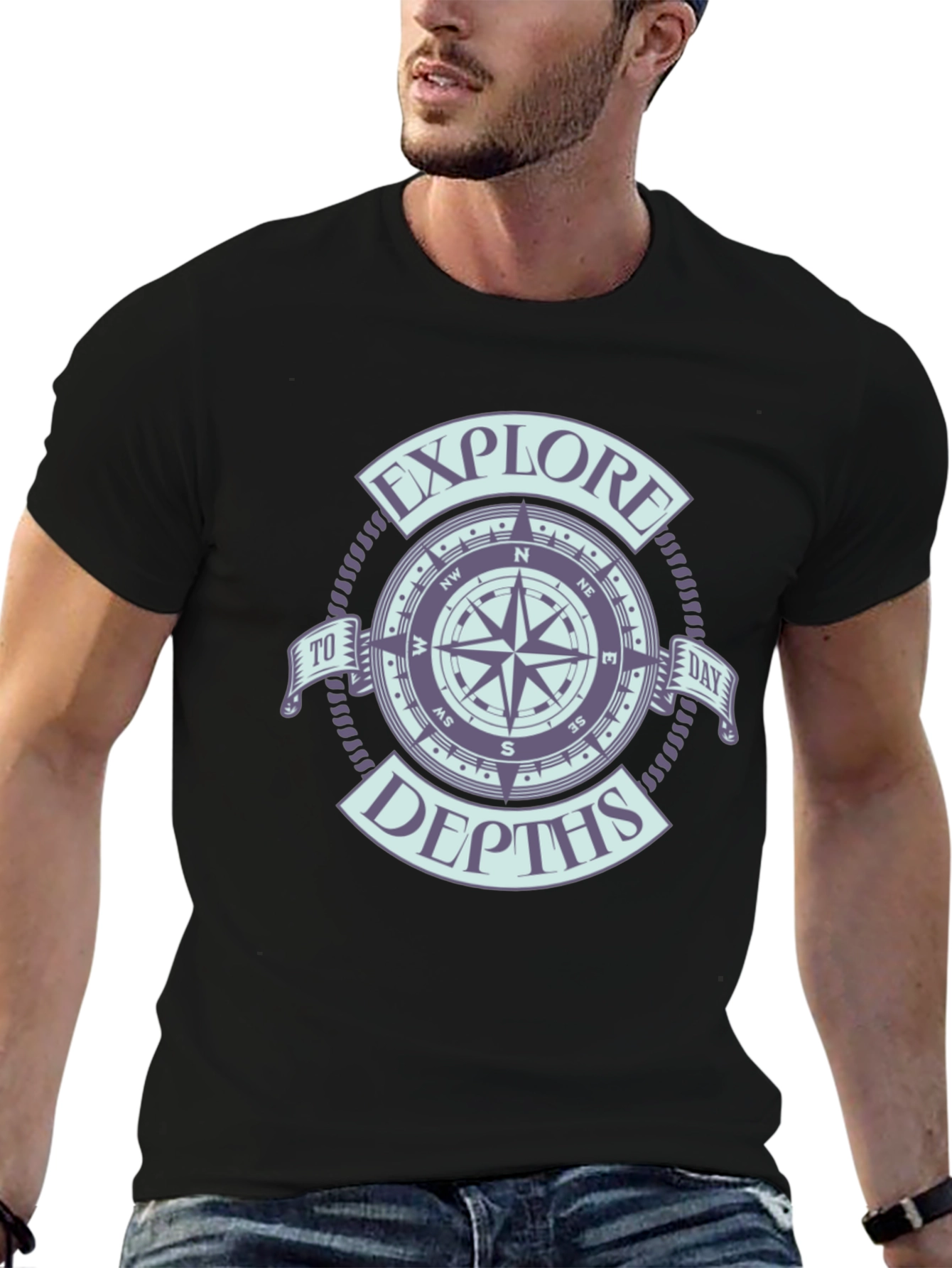 Explore Depths Compass Graphic Black T-Shirt