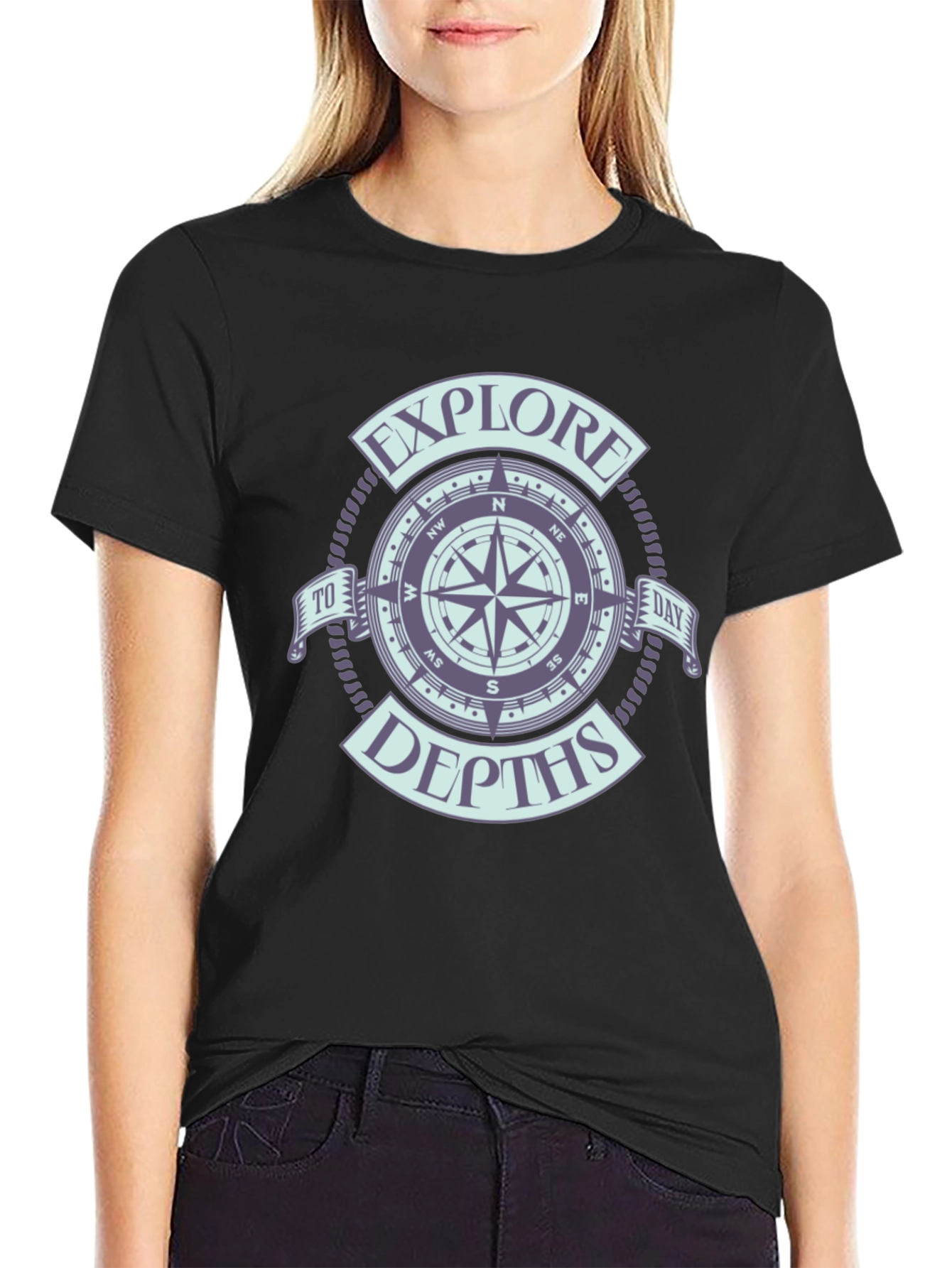 Explore Depths Compass Graphic Black T-Shirt