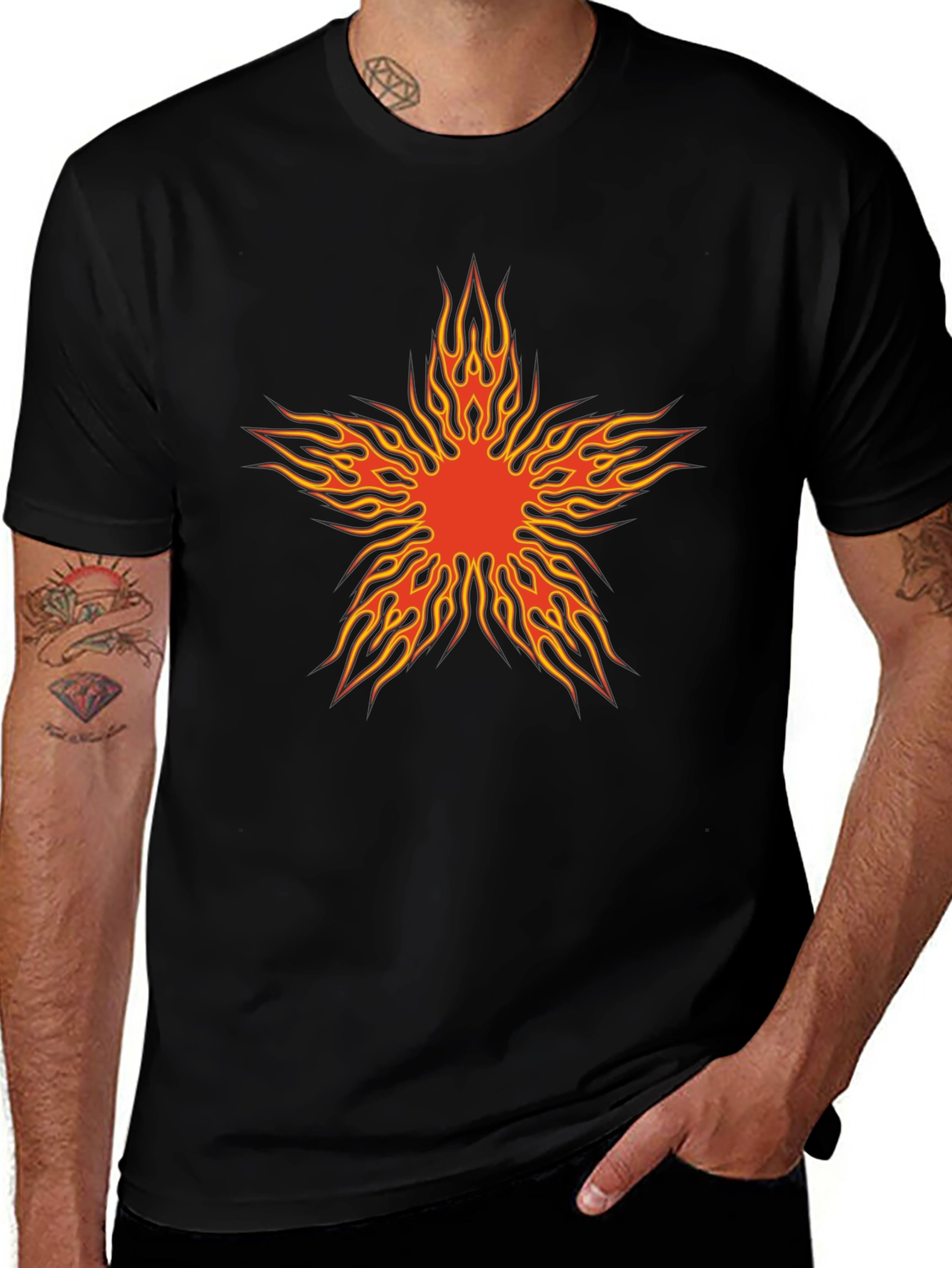 Fiery Star Graphic Black T-Shirt
