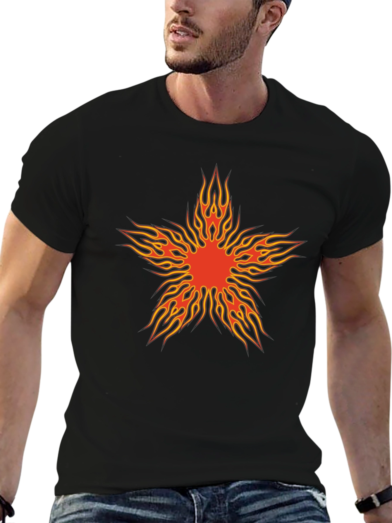 Fiery Star Graphic Black T-Shirt
