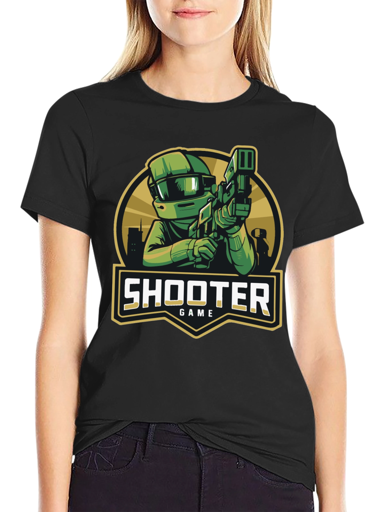 Shooter Game Graphic Black T-Shirt