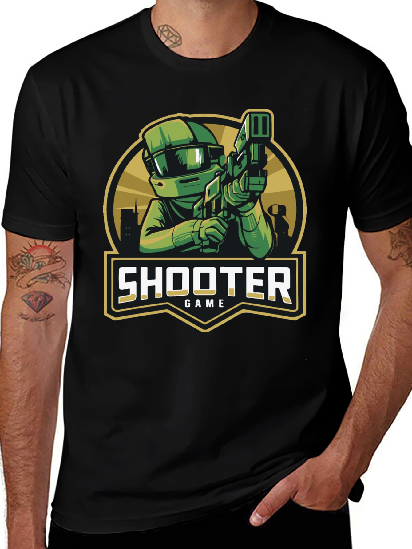 Shooter Game Graphic Black T-Shirt