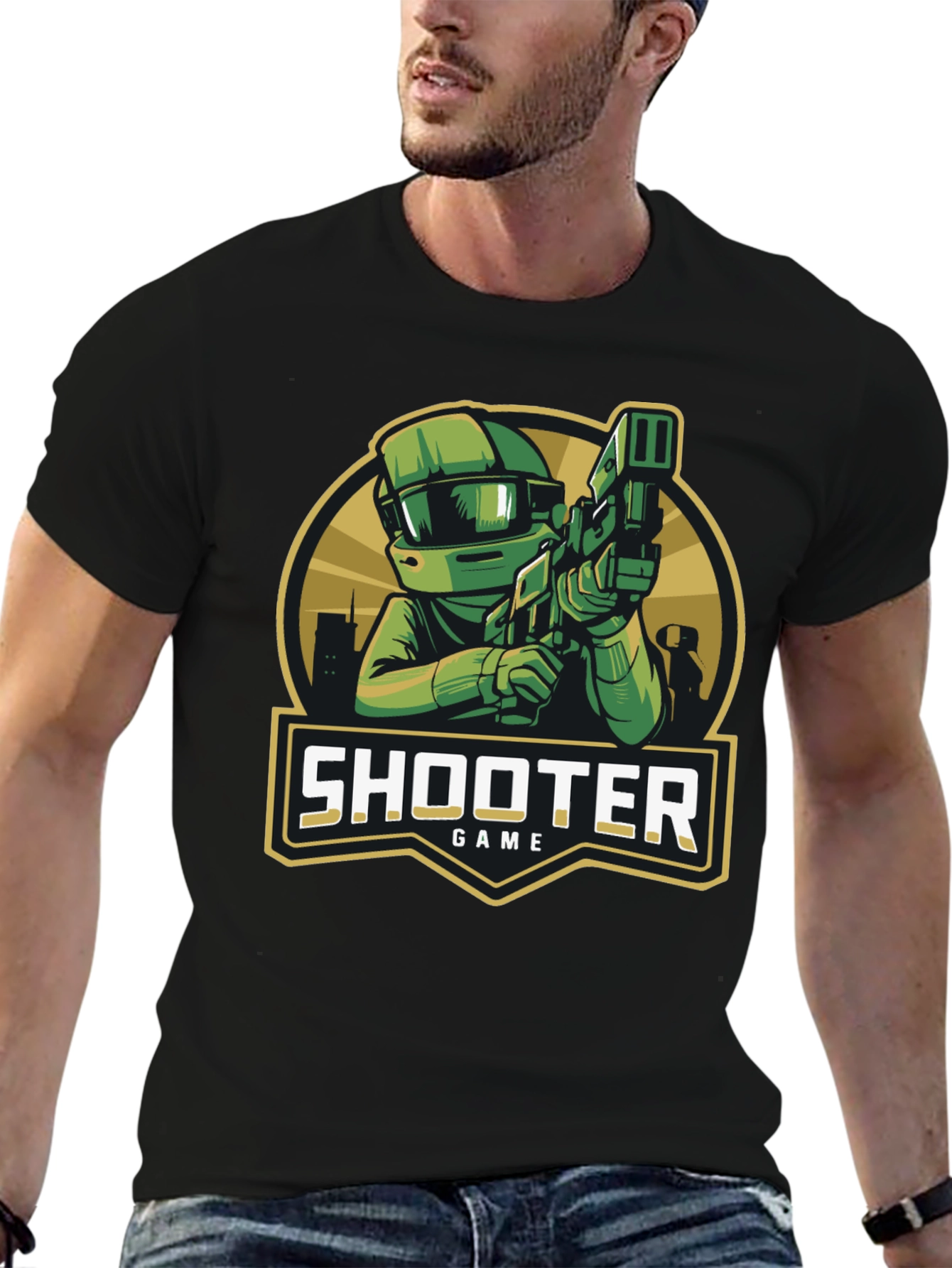 Shooter Game Graphic Black T-Shirt