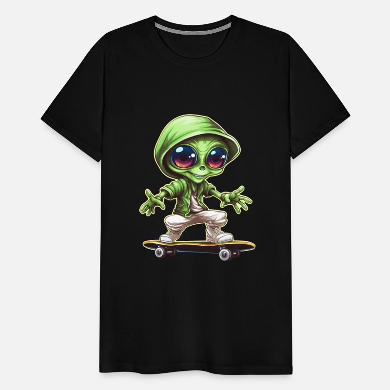 Alien on Skateboard - Green with Big Eyes and Six