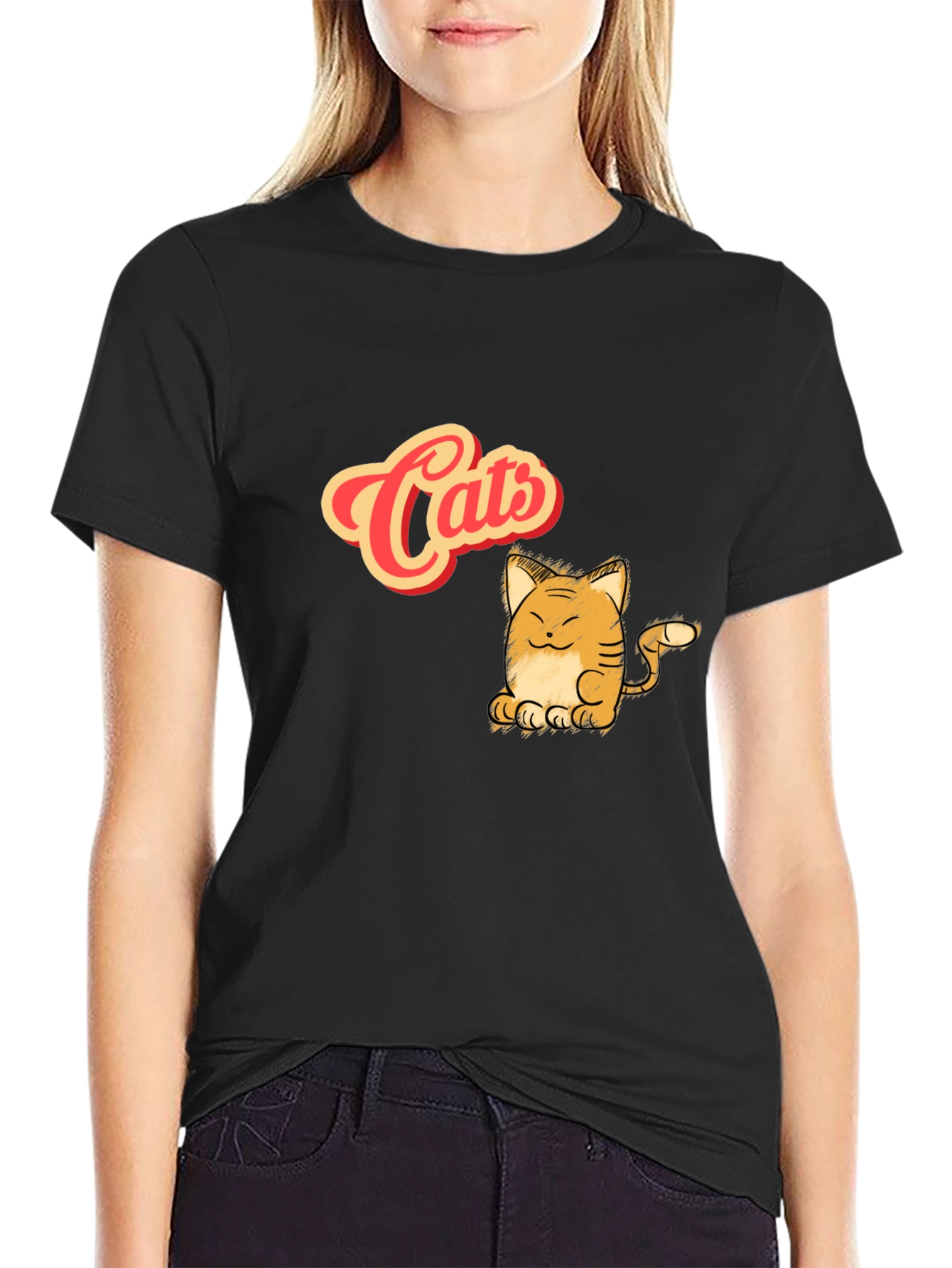 Cute Cats Graphic Black T-Shirt