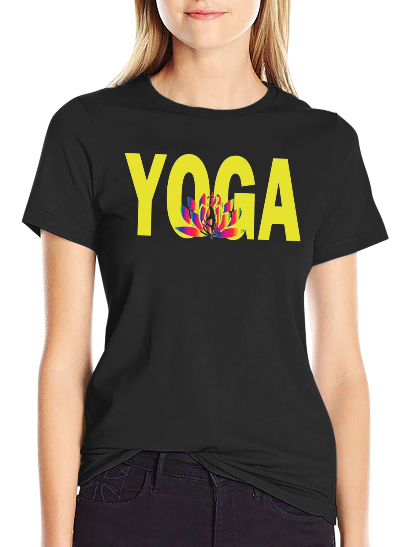 Yoga Lotus Flower Graphic Tee - Unisex Black T-Shirt