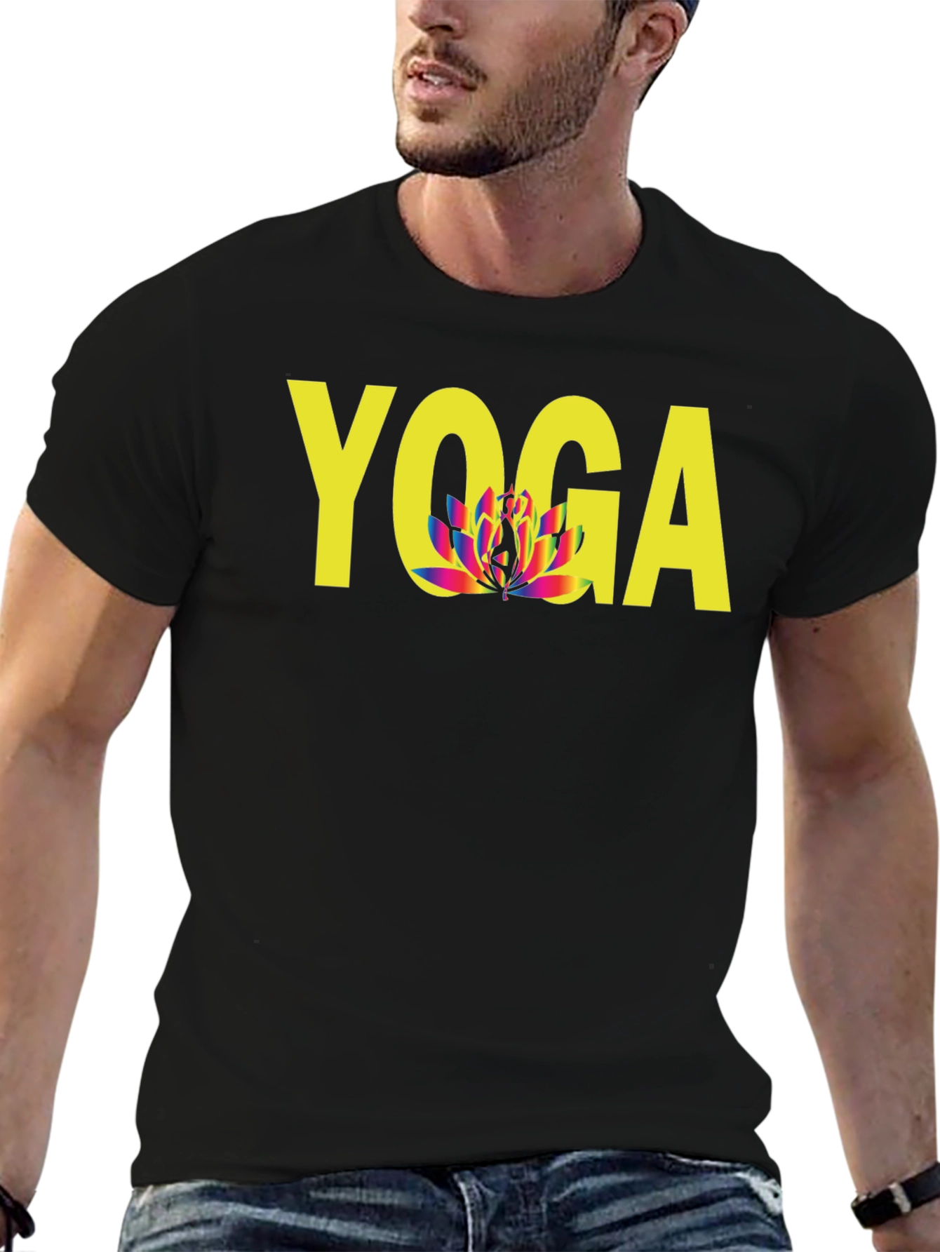 Yoga Lotus Flower Graphic Tee - Unisex Black T-Shirt