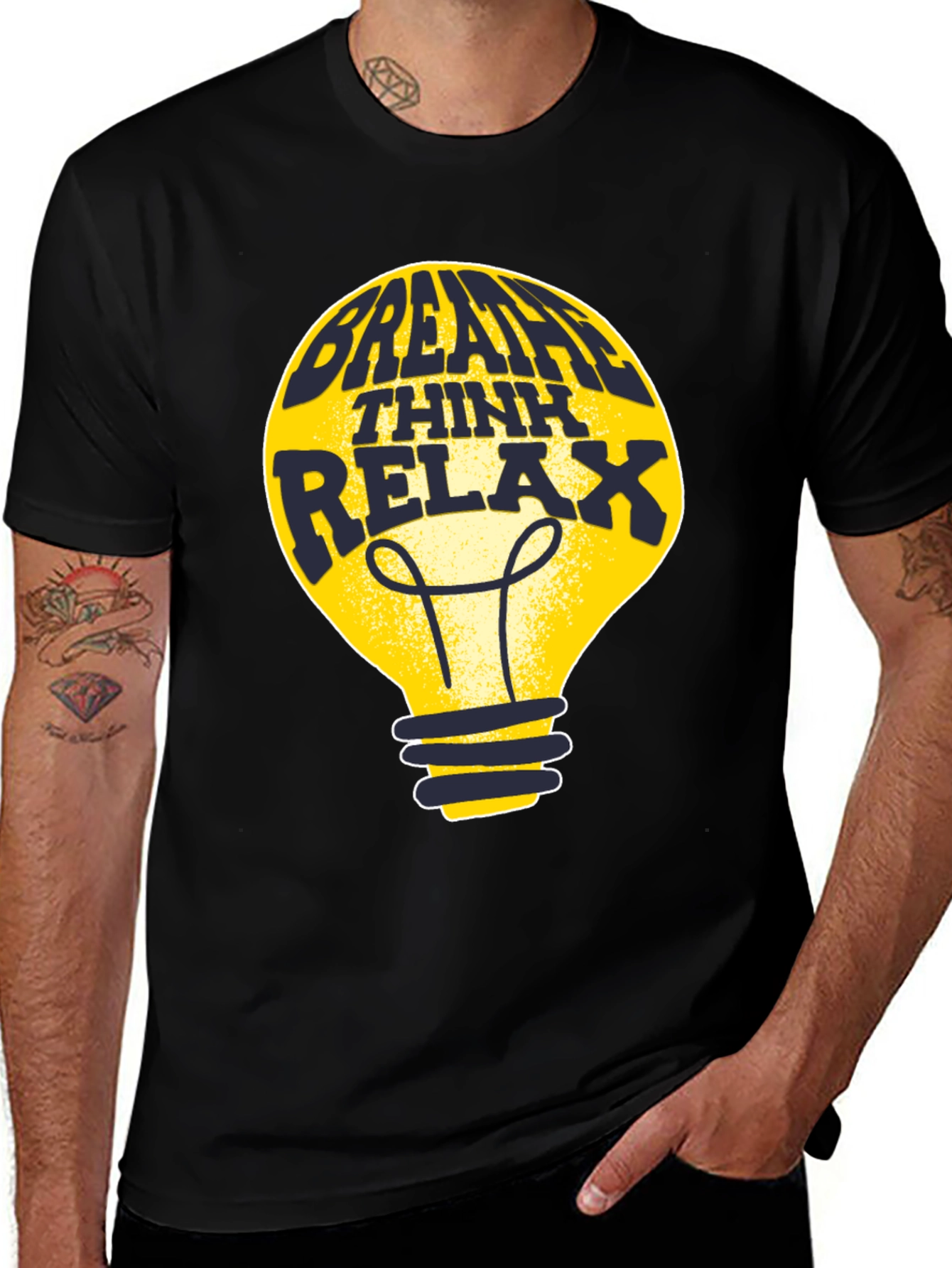 Breathe Think Relax Lightbulb Graphic Tee - Black
