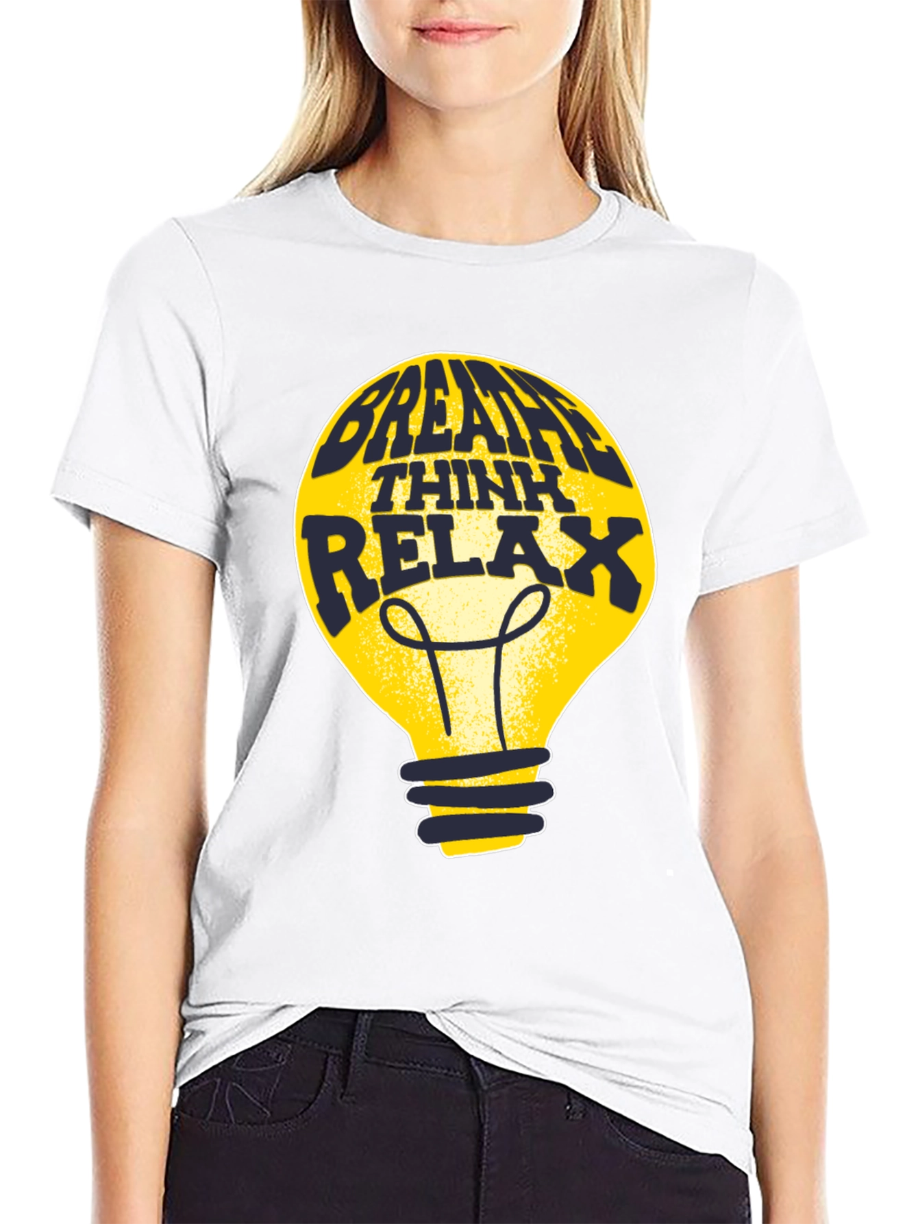 Breathe Think Relax Lightbulb Graphic Tee - Black
