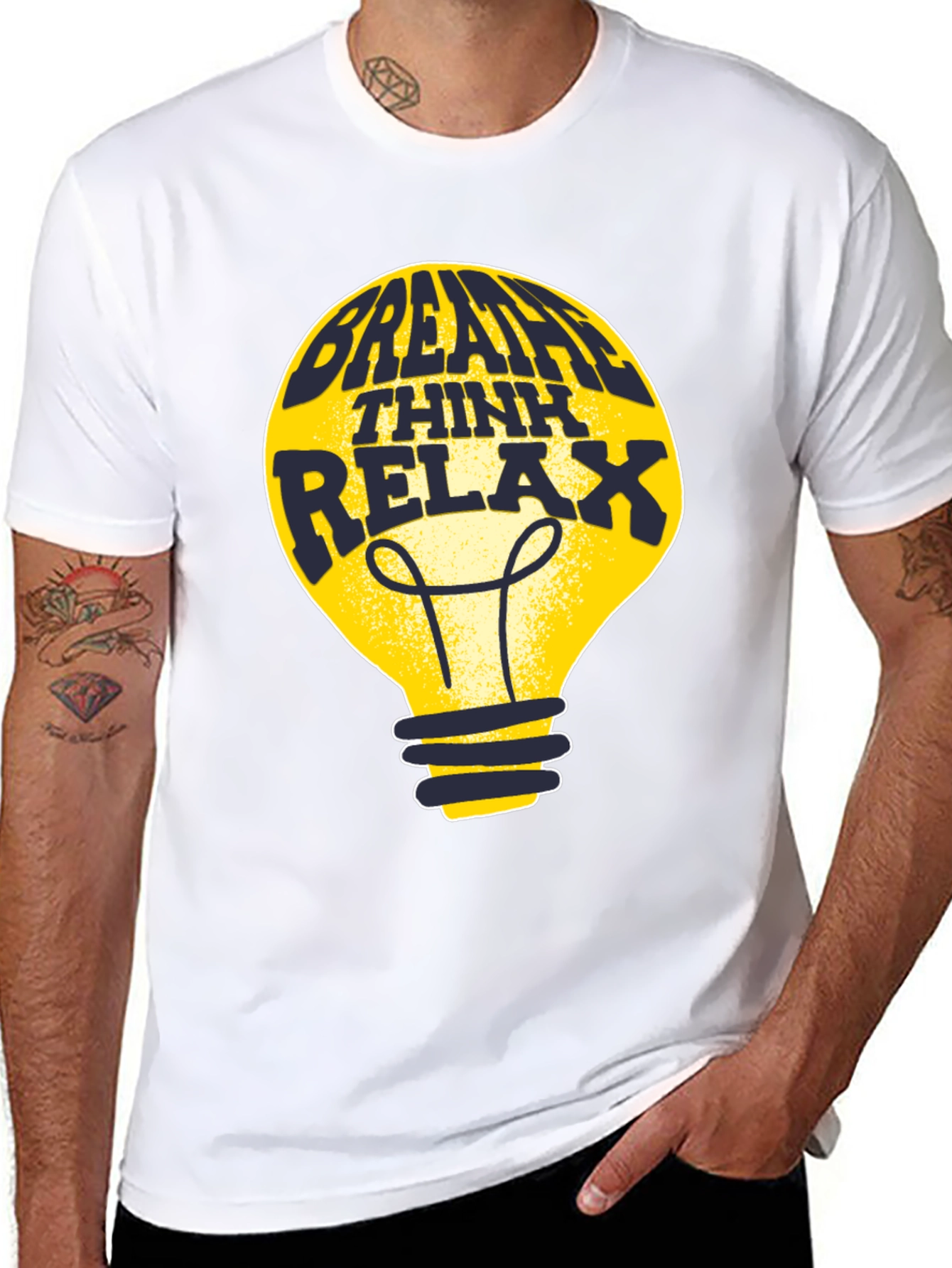 Breathe Think Relax Lightbulb Graphic Tee - Black