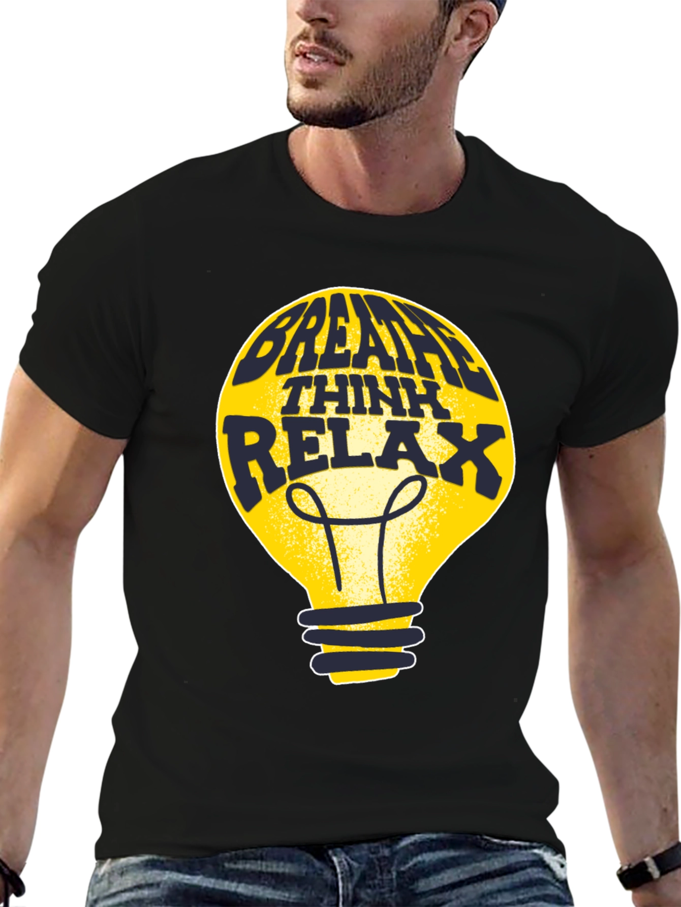 Breathe Think Relax Lightbulb Graphic Tee - Black