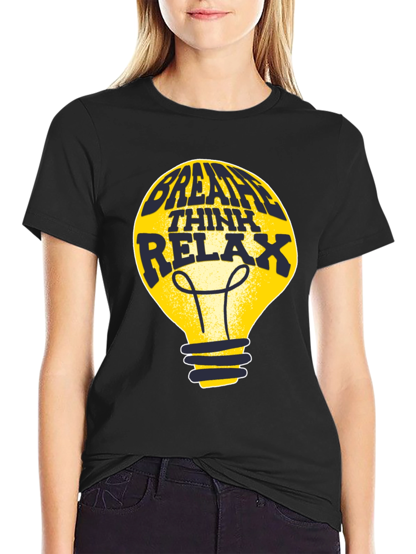 Breathe Think Relax Lightbulb Graphic Tee - Black