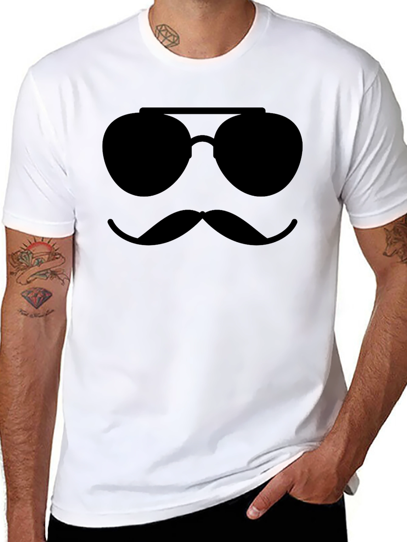 Cool Shades & Stache T-Shirt - Black Novelty Tee