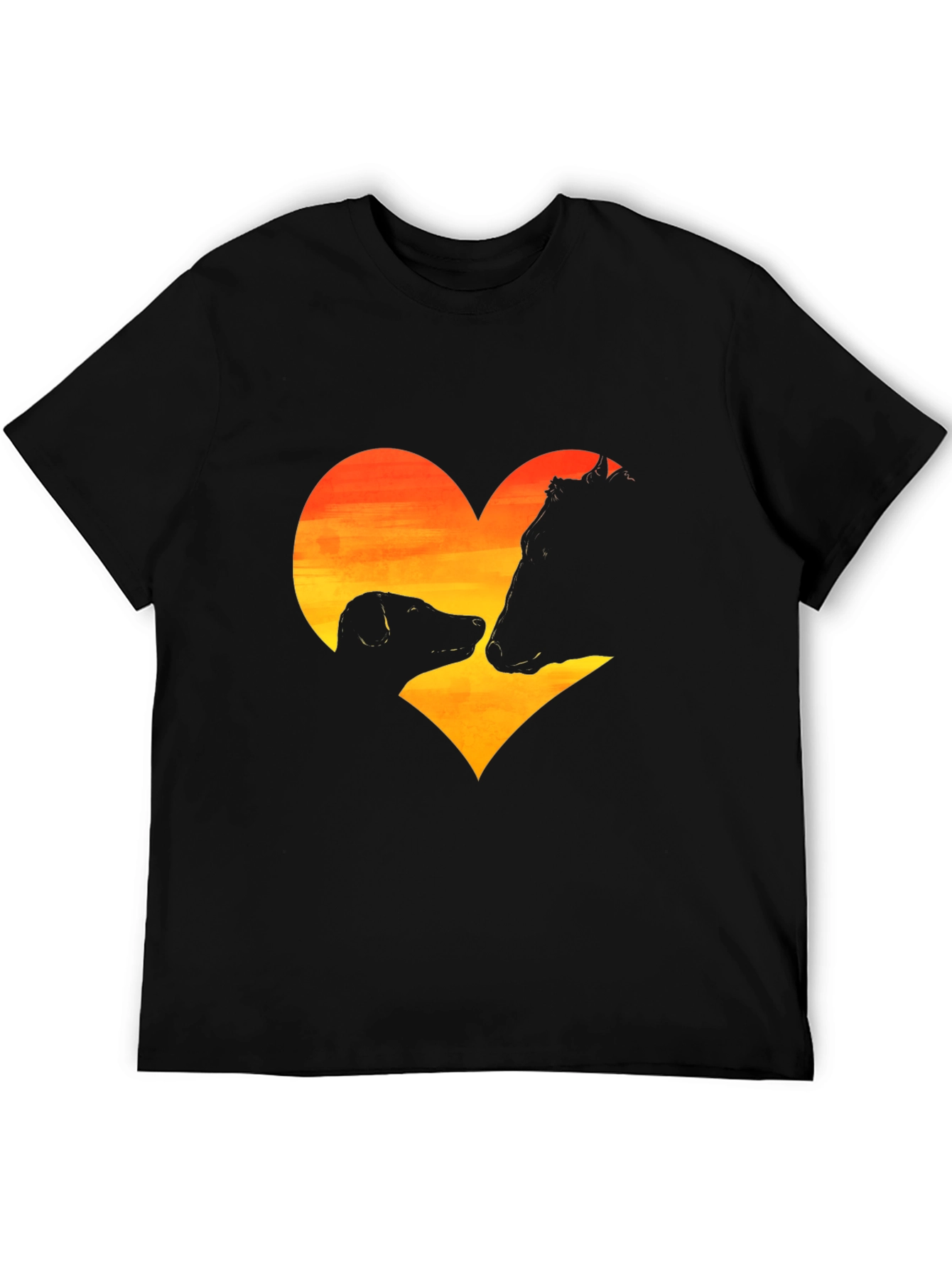 Dog & Cow Heart Graphic Black T-Shirt