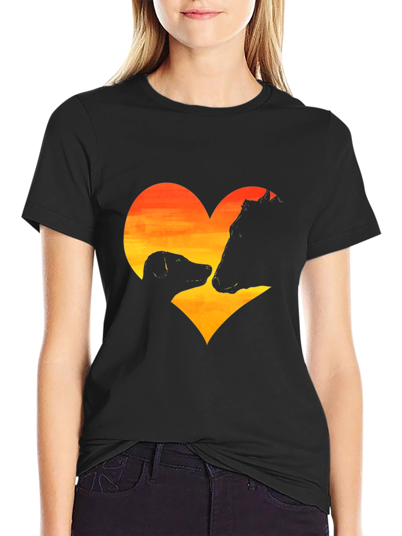 Dog & Cow Heart Graphic Black T-Shirt