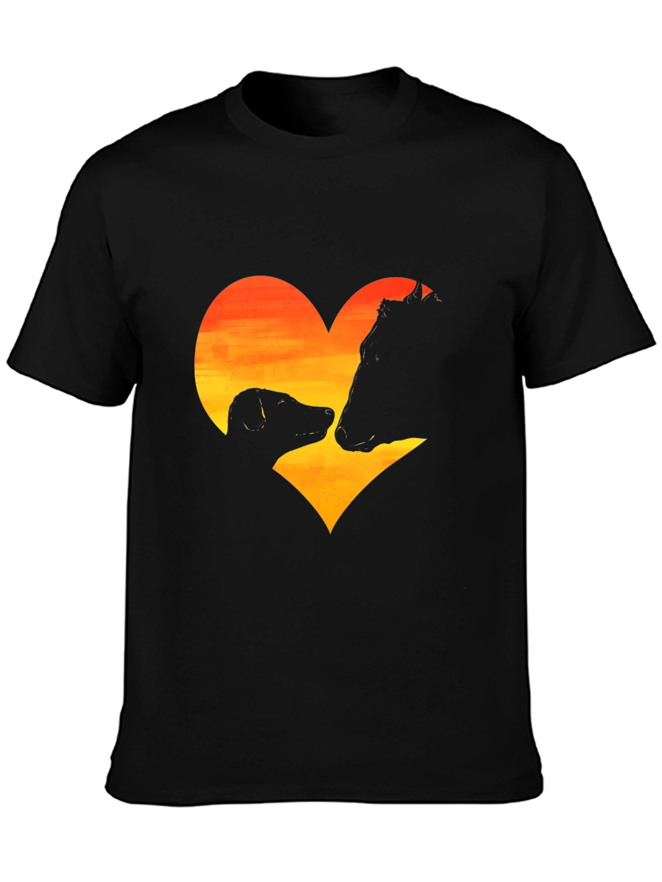 Dog & Cow Heart Graphic Black T-Shirt